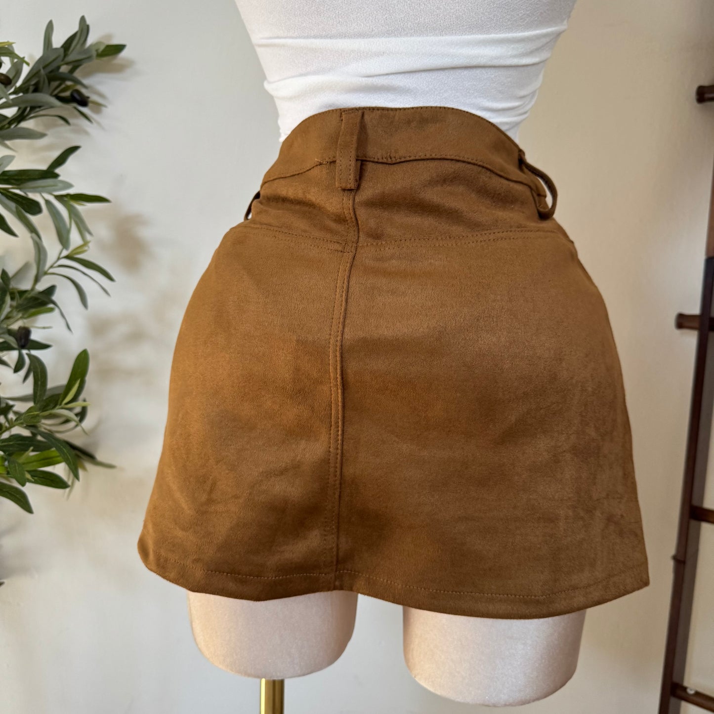 Suede Mini Skirt with shorts underneath -Camel