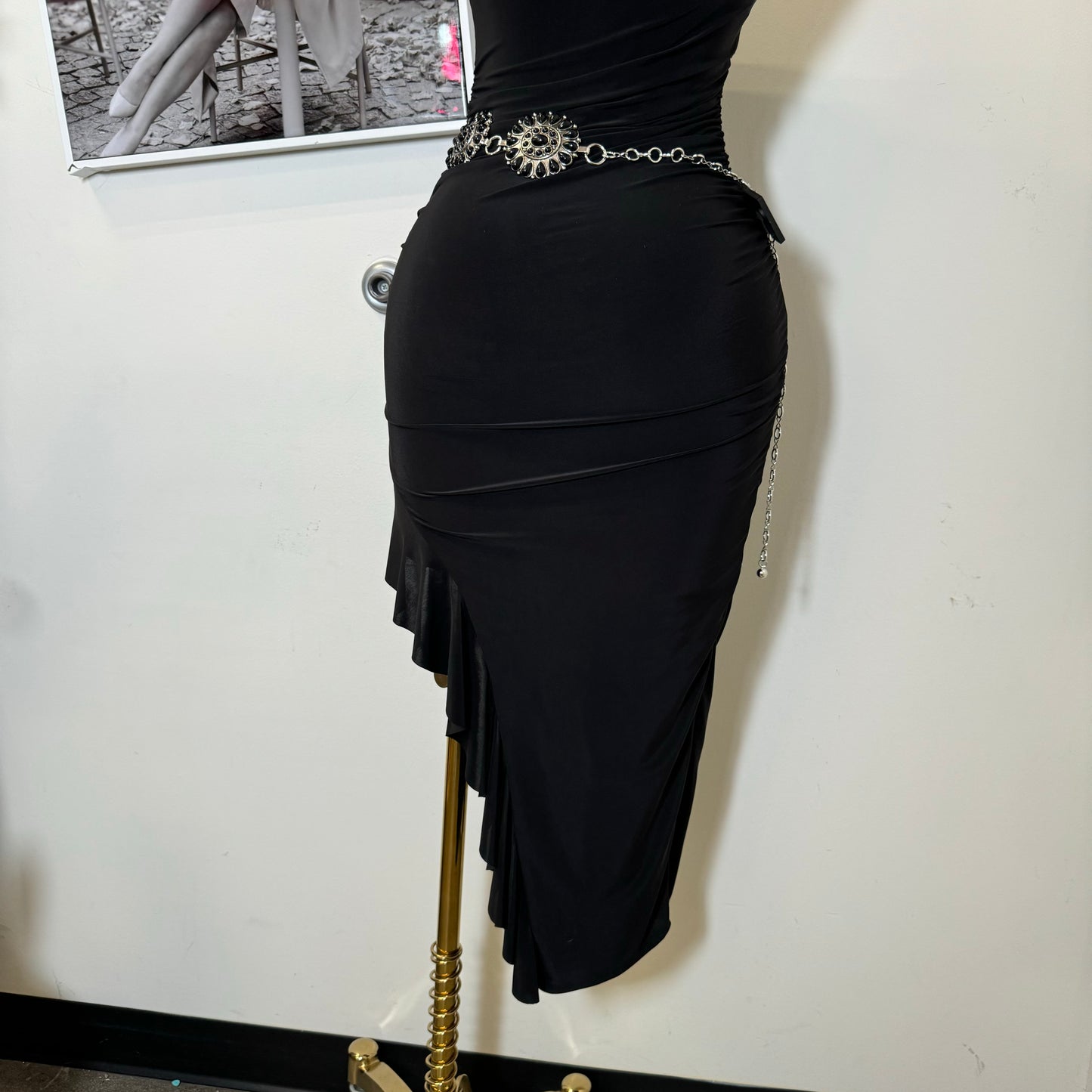 Halter Asymmetrical Dress-Black