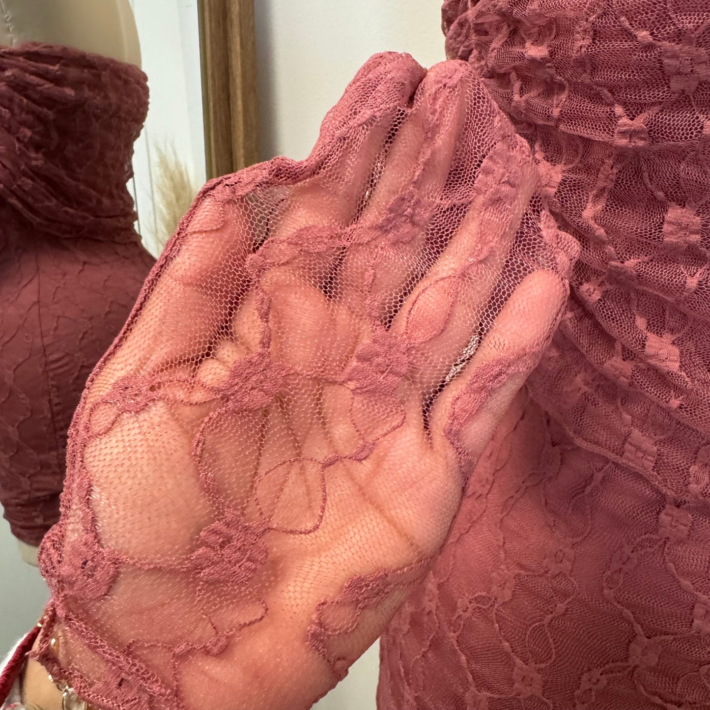 Lace Off shoulder Dress-Pink