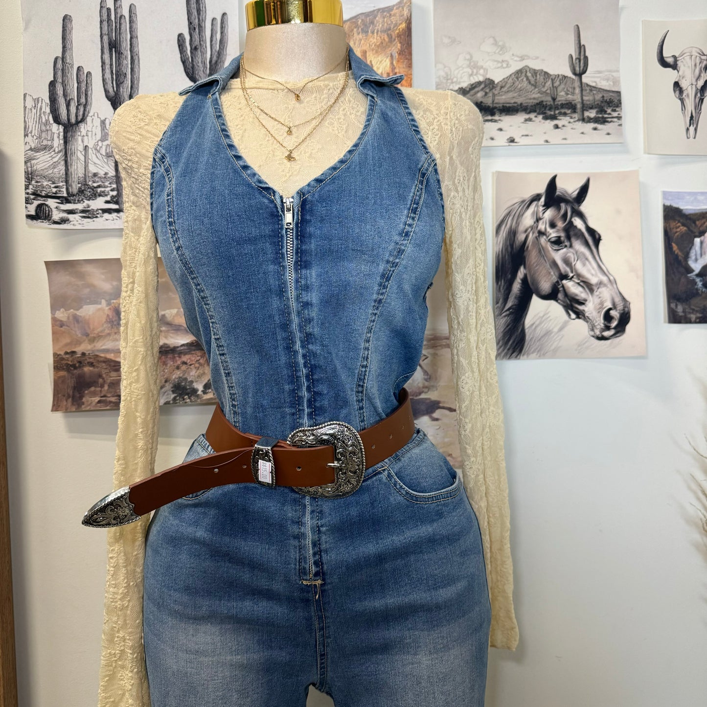 Rodeo Halter Flare Jumpsuit-Denim