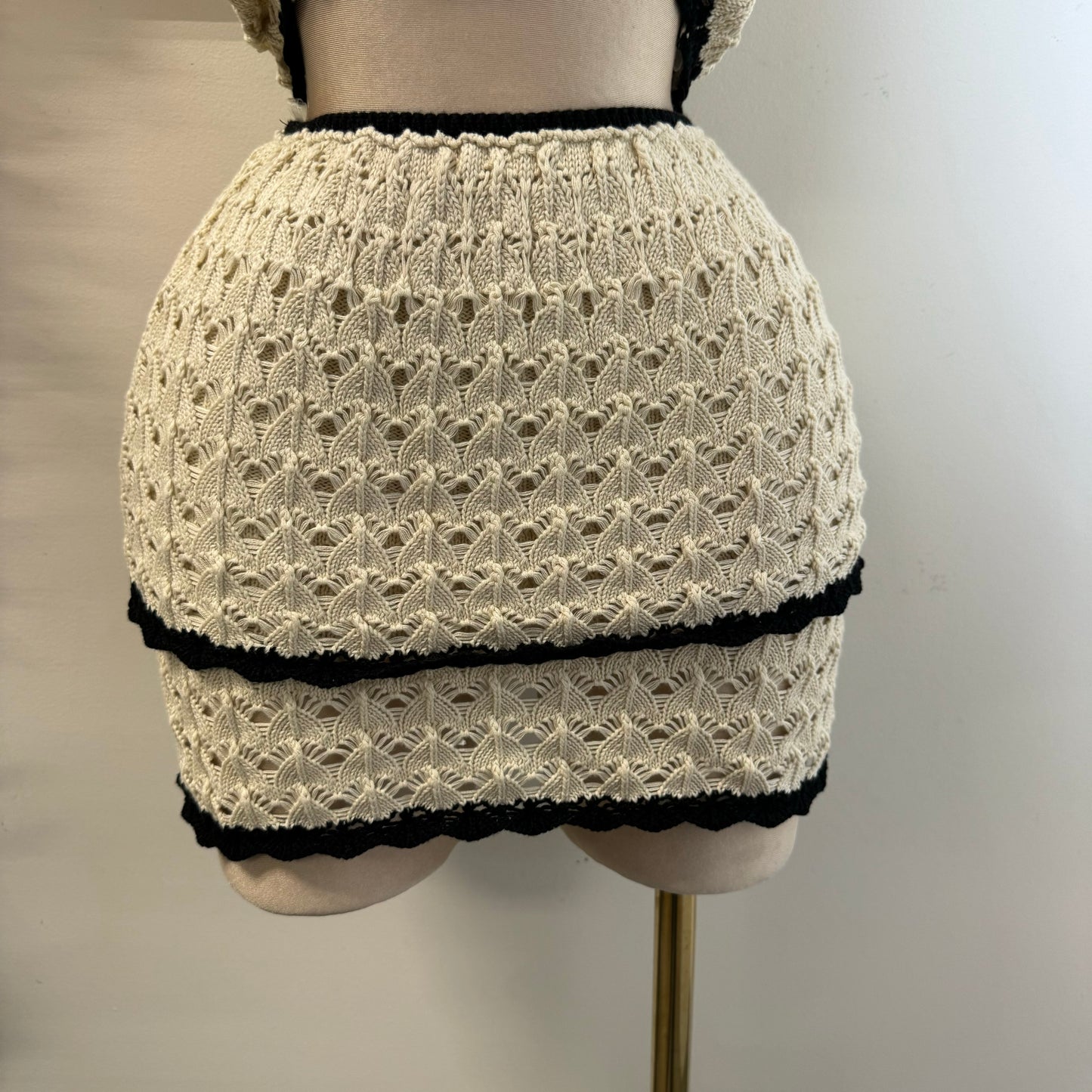 Knitted Halter Skirt Set-Beige