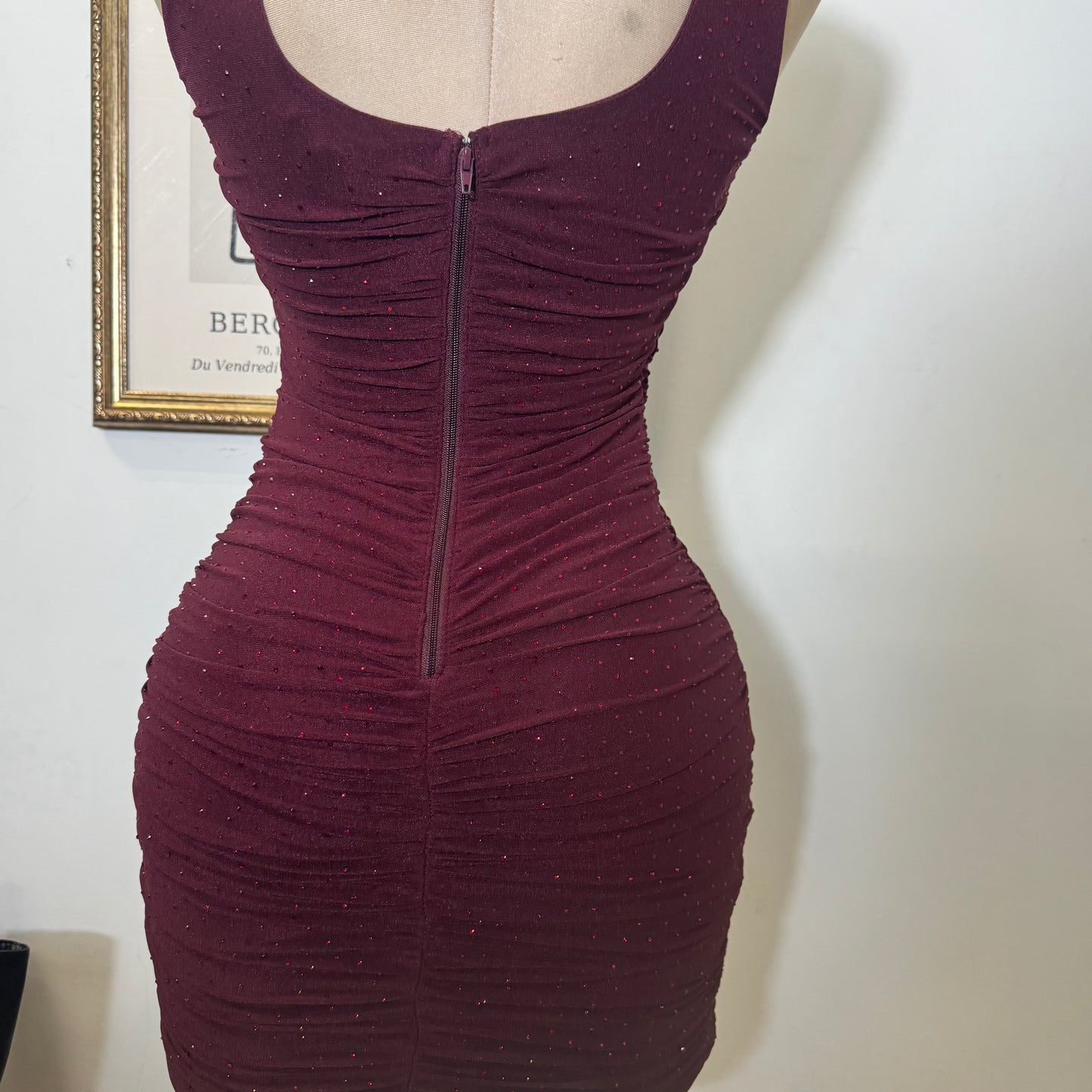 Jennica Rhinestone Dress-DK Cherry
