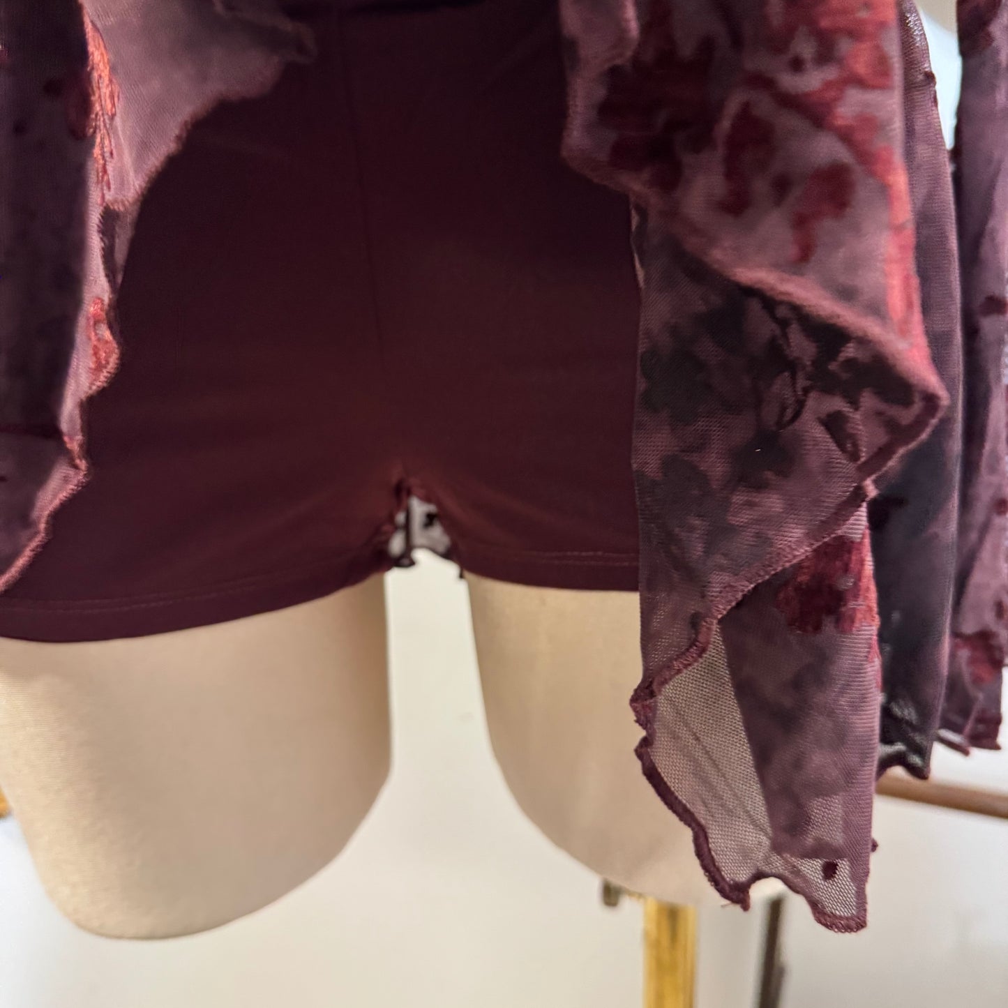 Flocked Tie Dye Long Sleeve-Burgundy