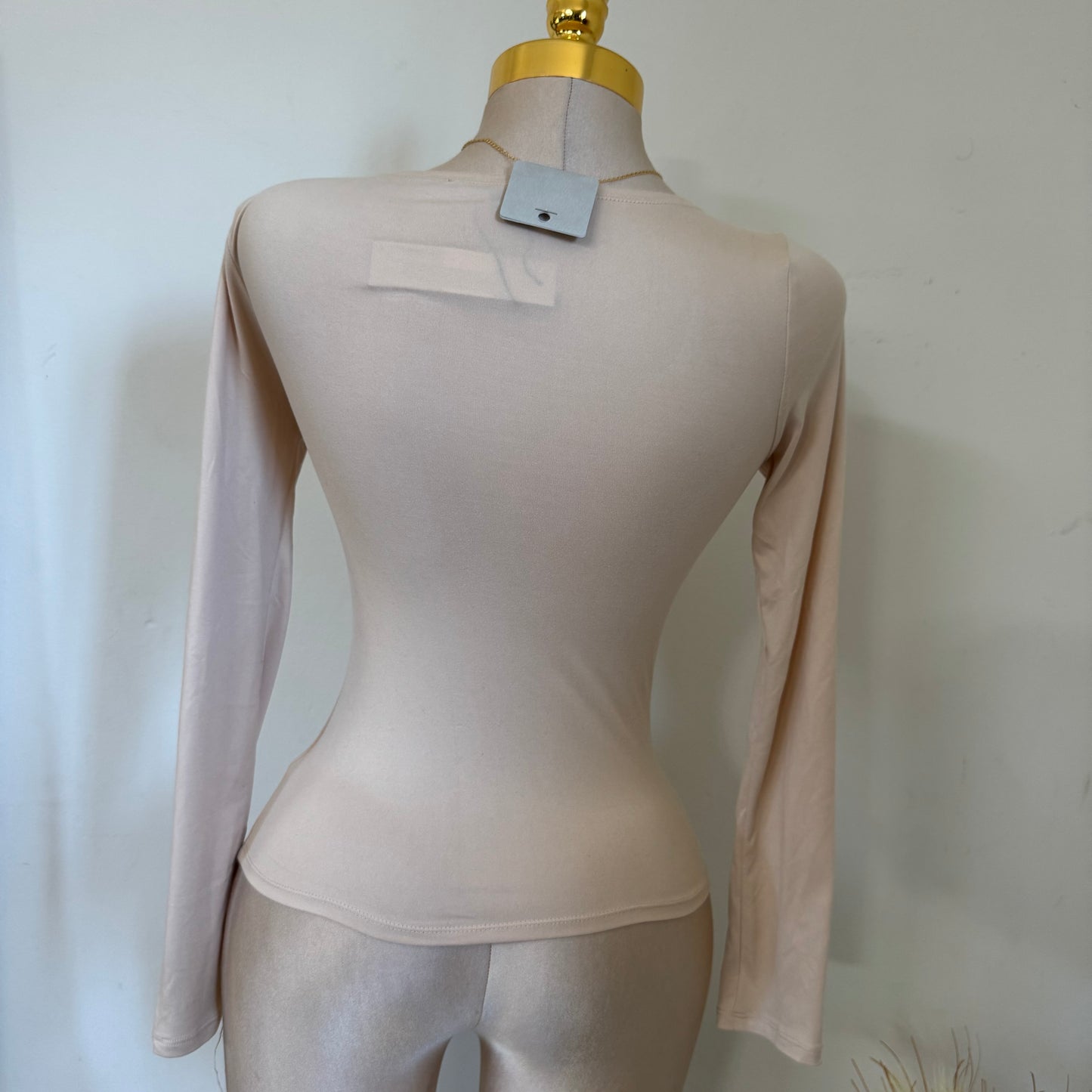 Square Neck Long Sleeve Double Layered Top-Taupe