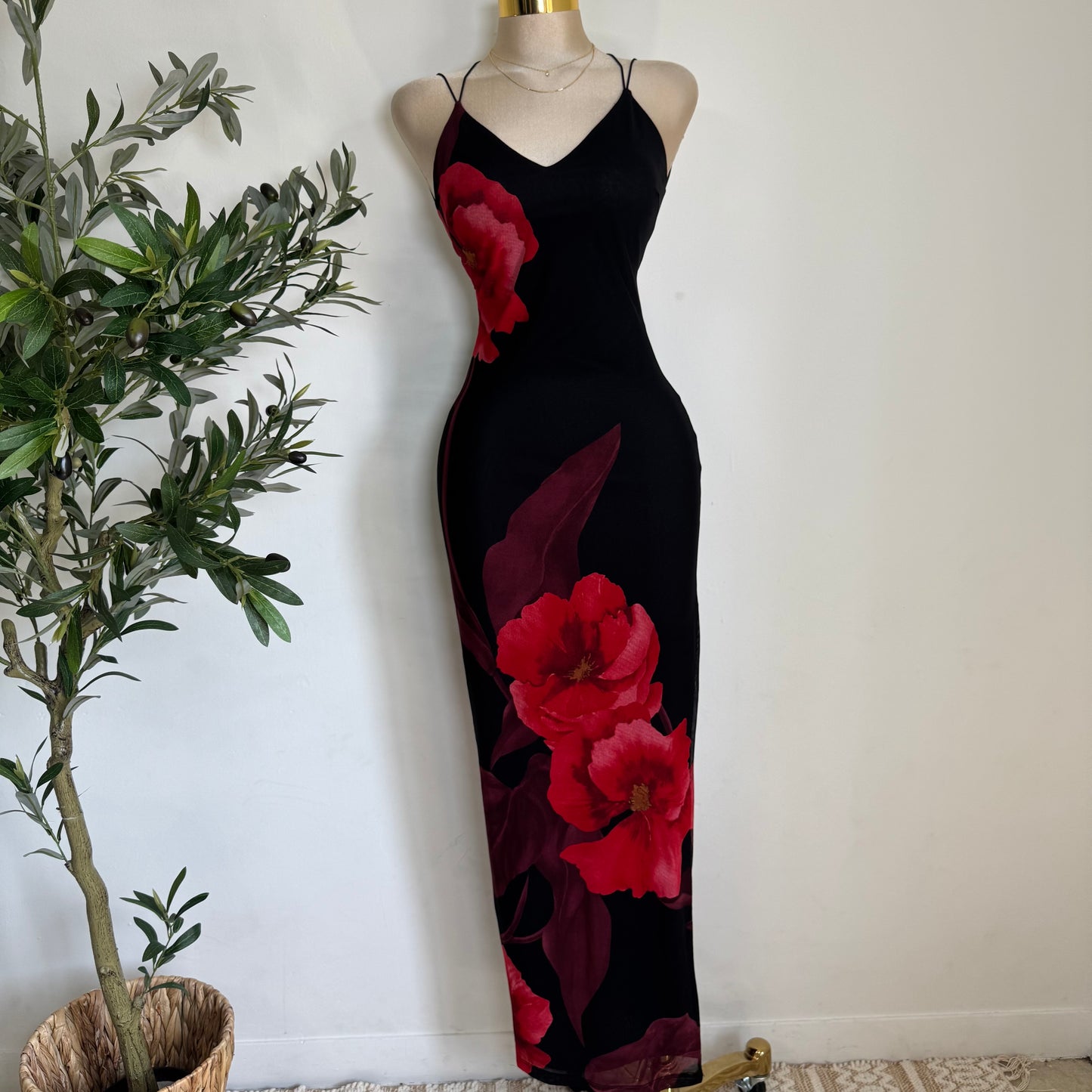 Verano Rosa Maxi Dress-Red/Black