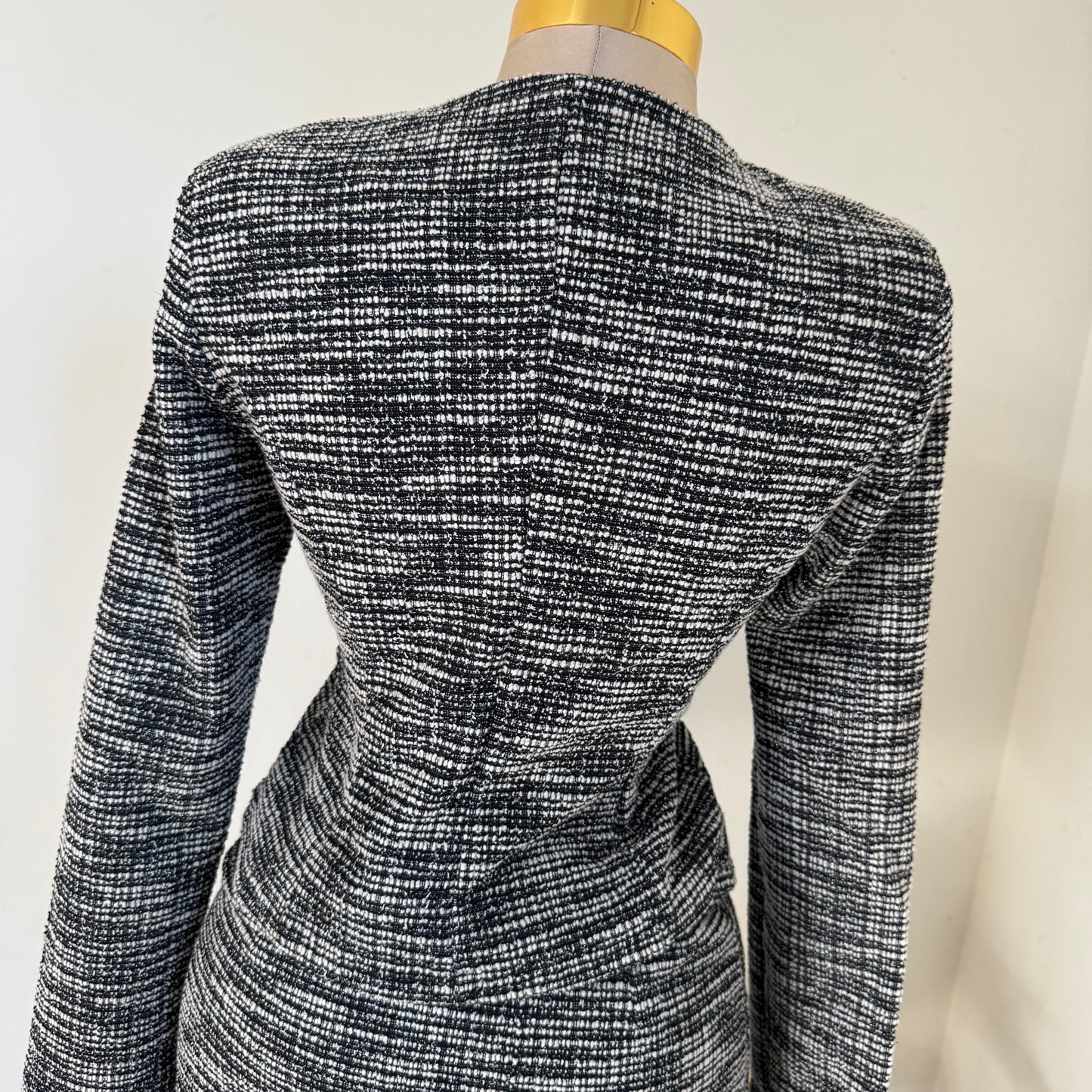 Button Up Tweed Jacket Round Neckline- Black