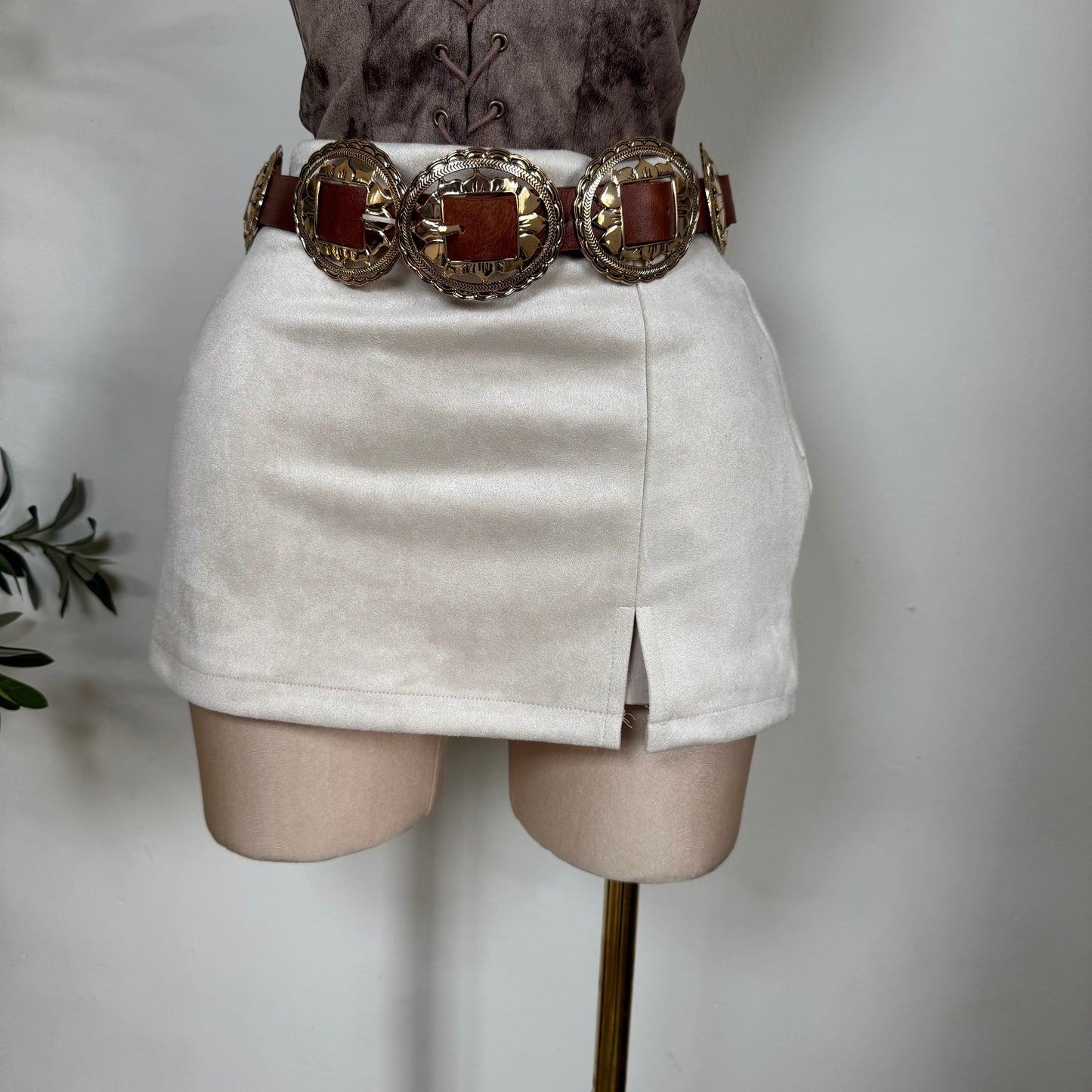 Suede Mini Skirt with shorts underneath -Cream