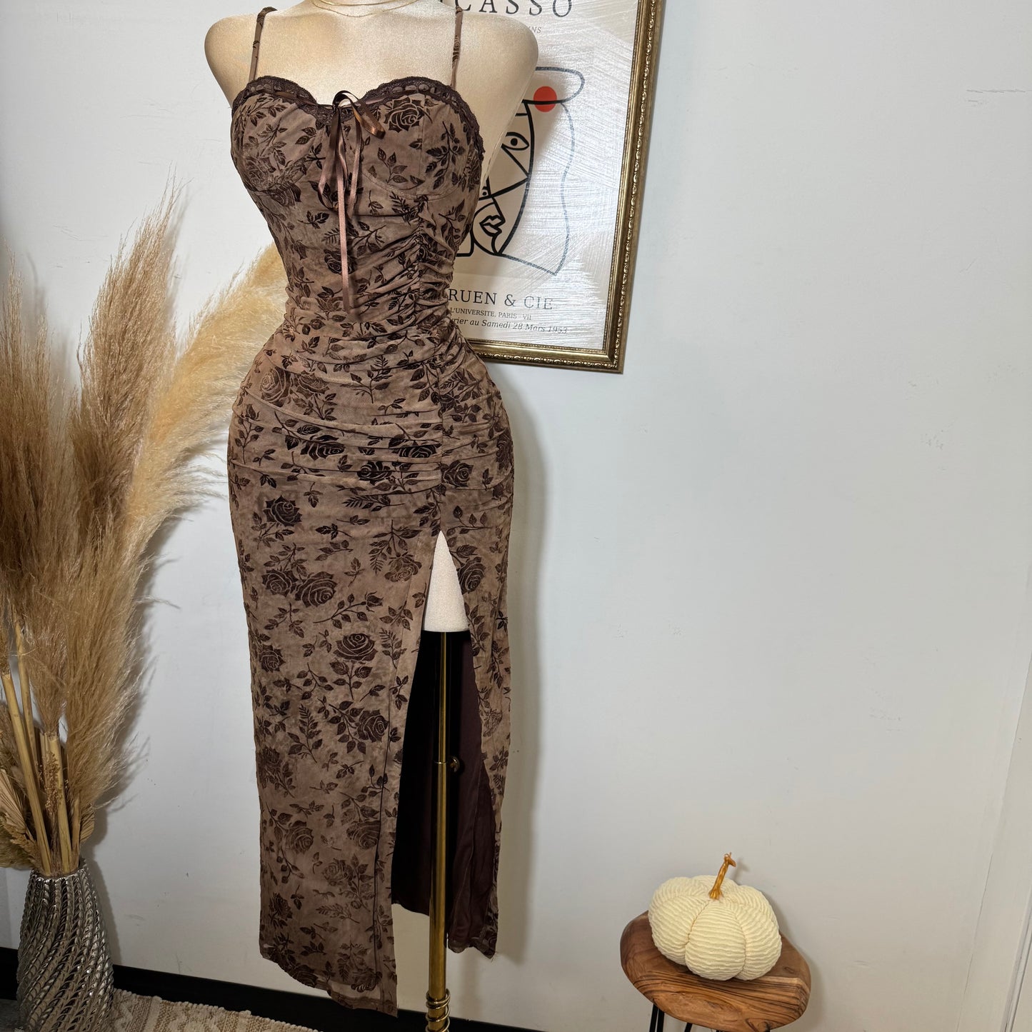 Printed Maxi Dress-Chocolate