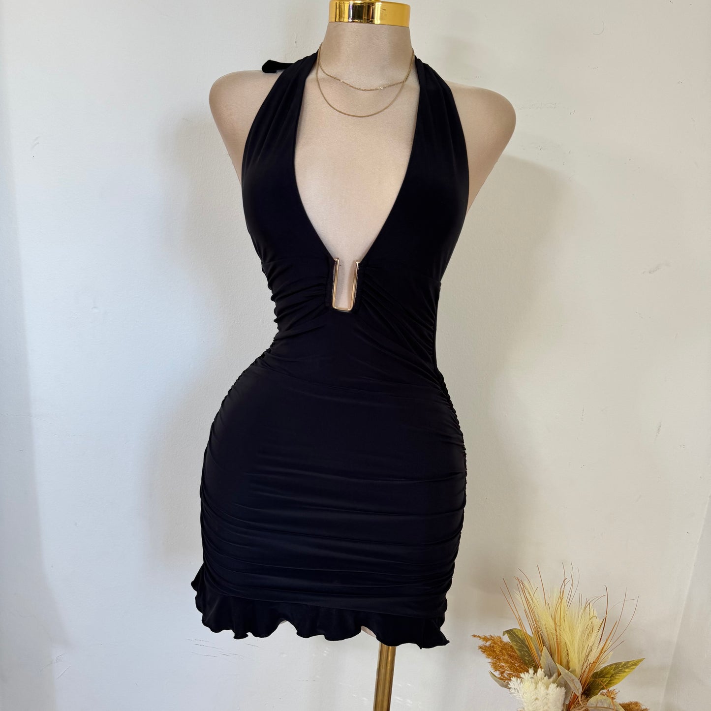 Sleeveless Halter Mini Dress-Black