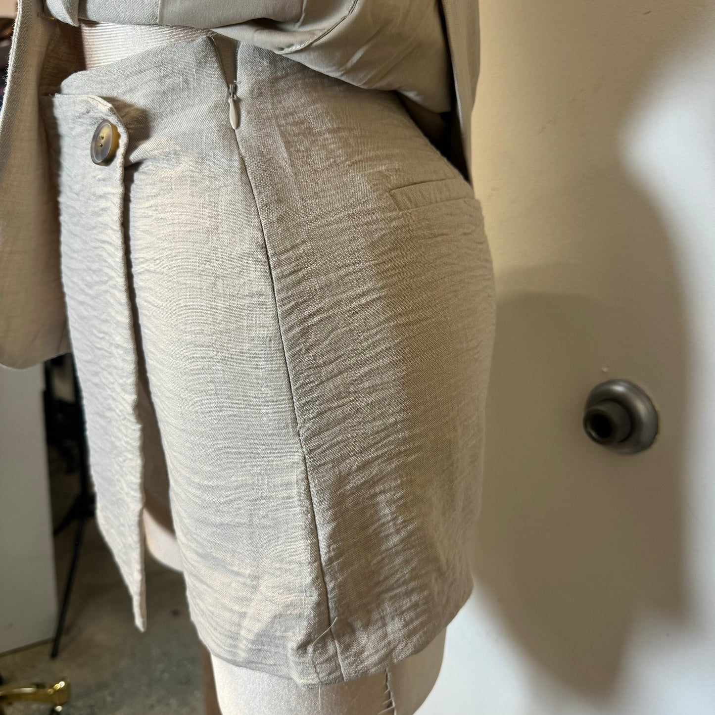 Roxe Linen Two Piece Skirt Set-Beige