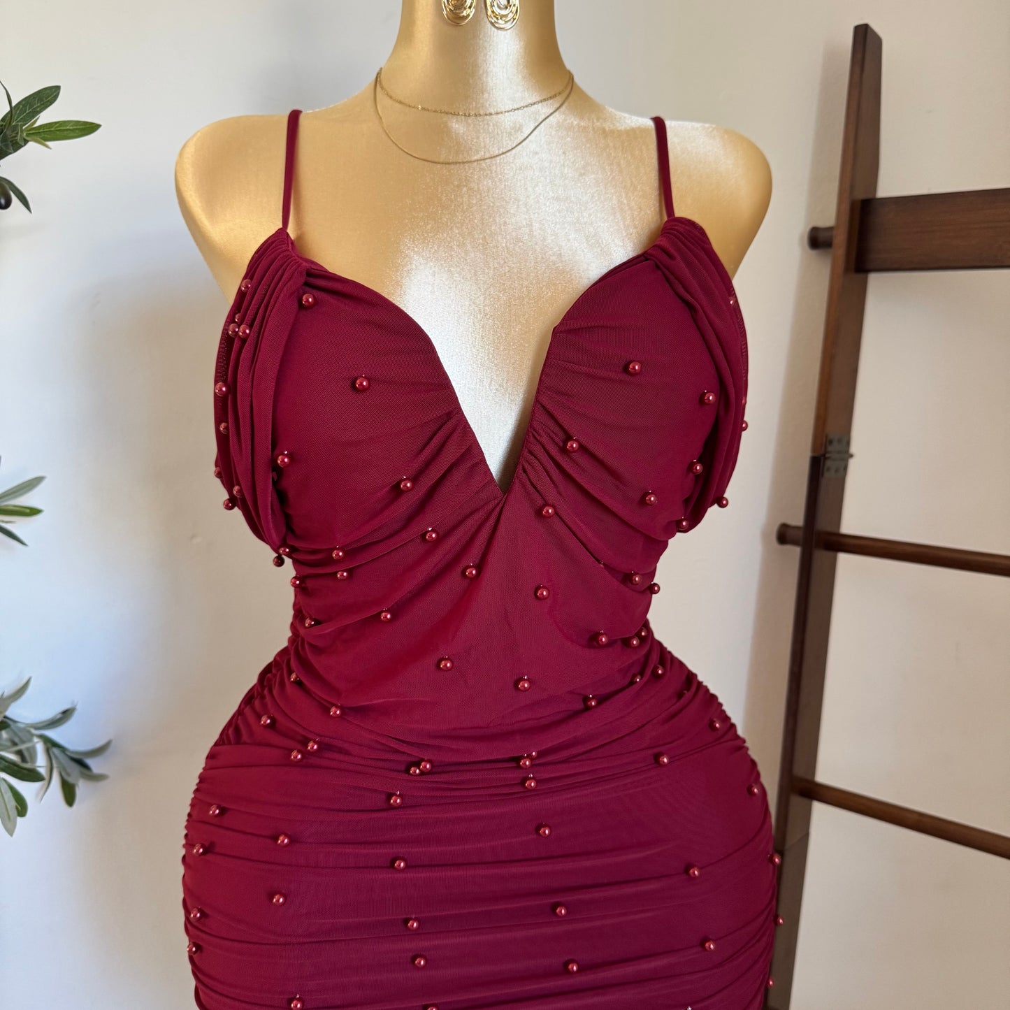 Aria Pearl Dress PL-Burgundy