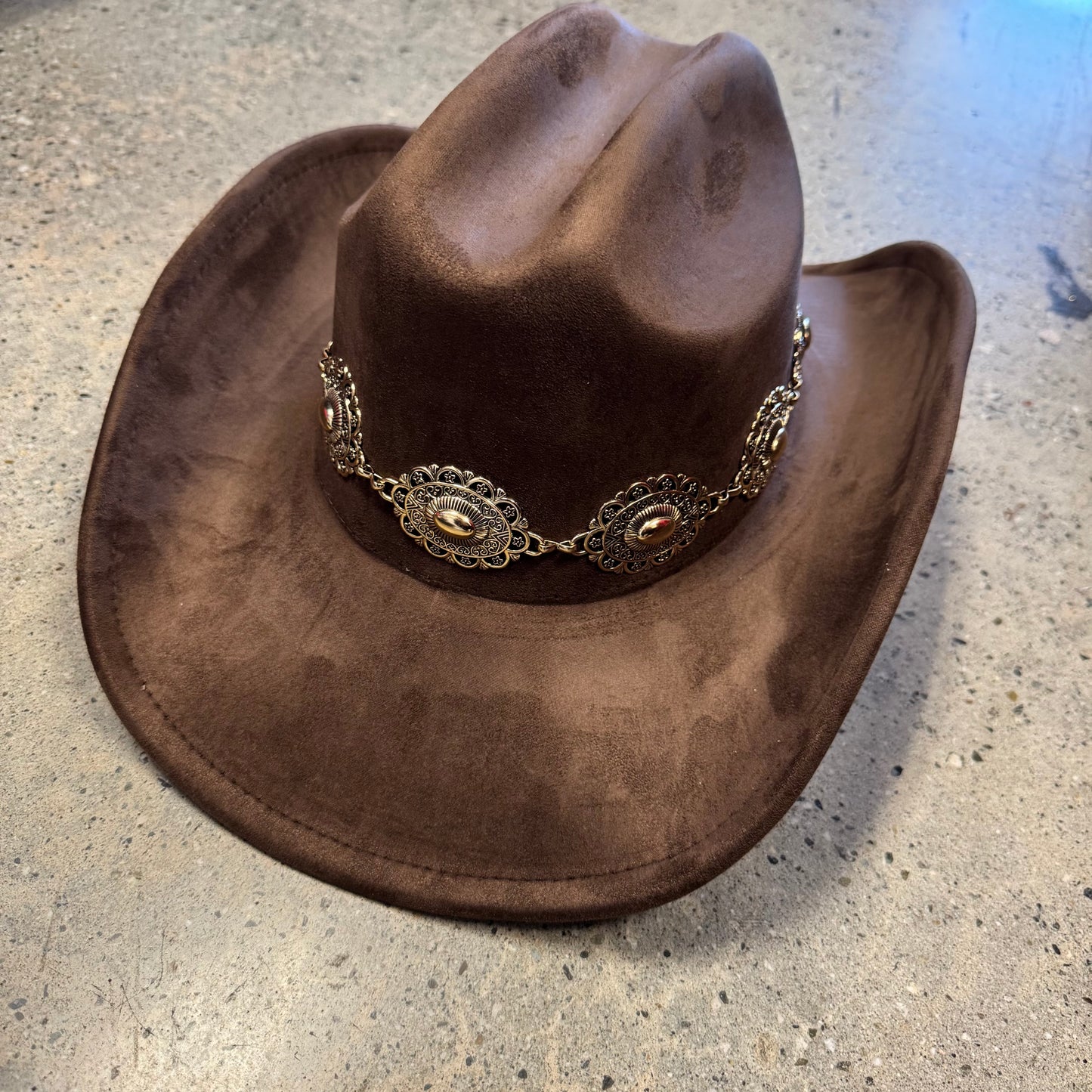 Brown Hat With Gold Chain-Brown