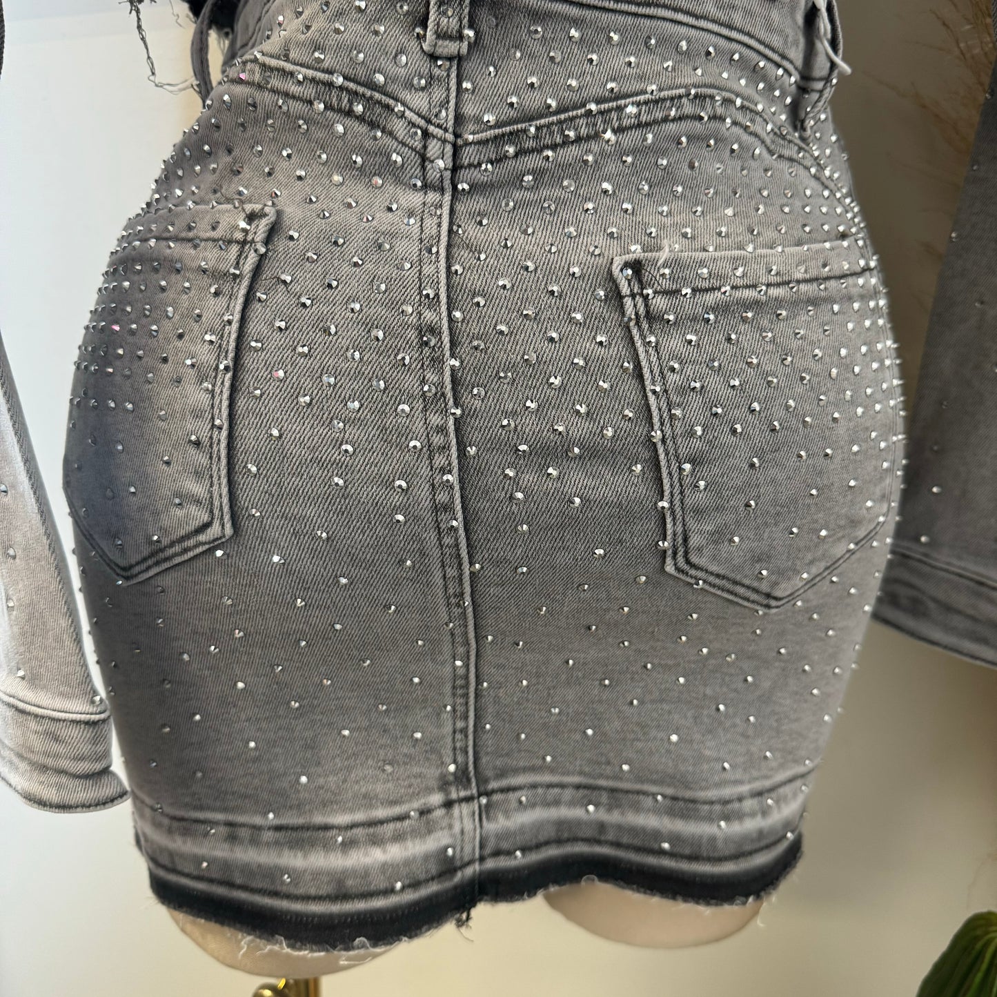 All Rhinestone Skirt -Gray