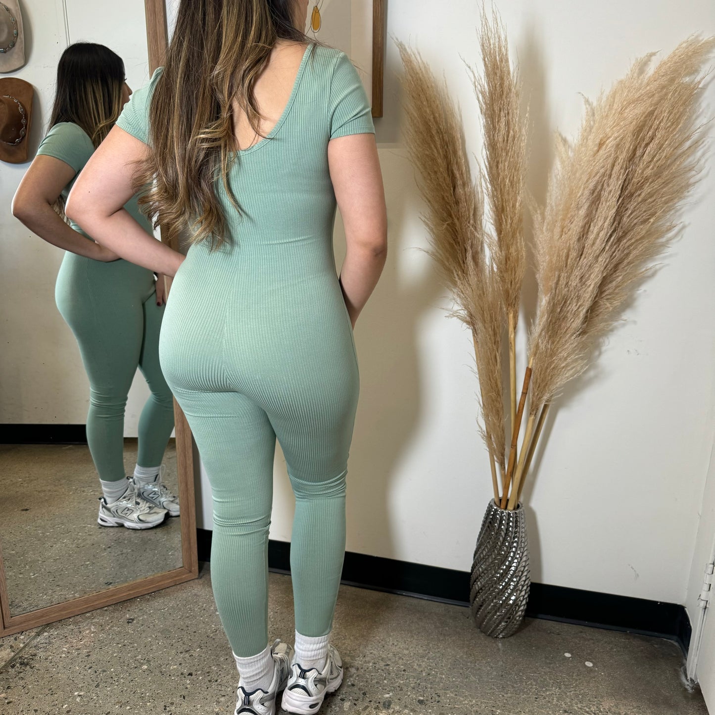 Azary Short Sleeve Jumpsuit-Sage Green