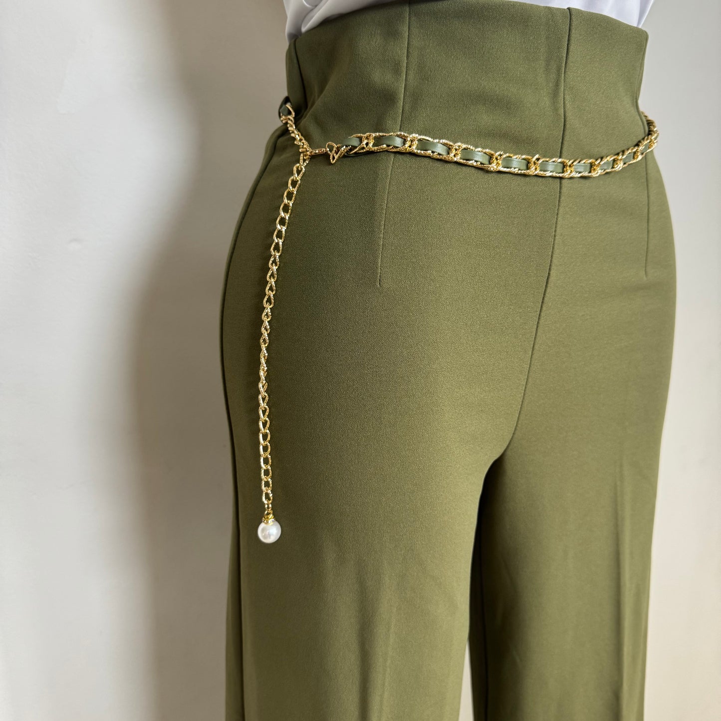 Dressy Pant with Chain- Olive