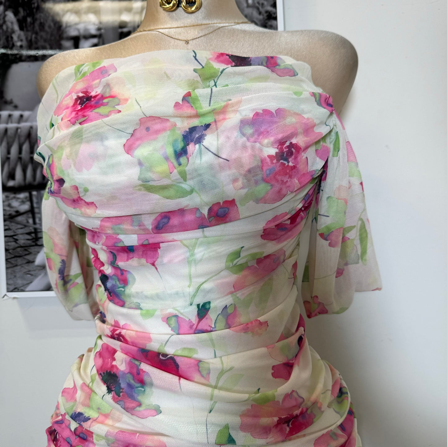 Camelia Mesh Dress-Flower Printed