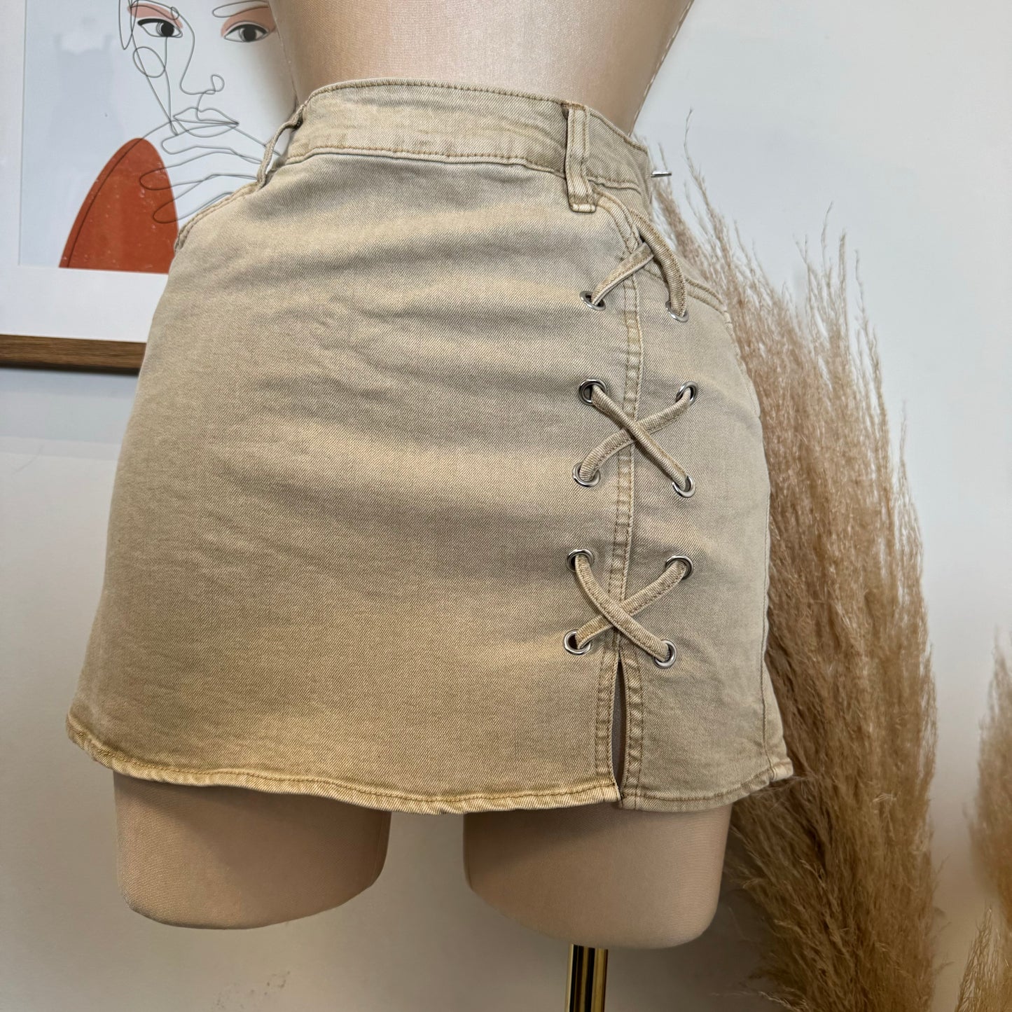 Chica Sexy Denim Skirt-Khaki
