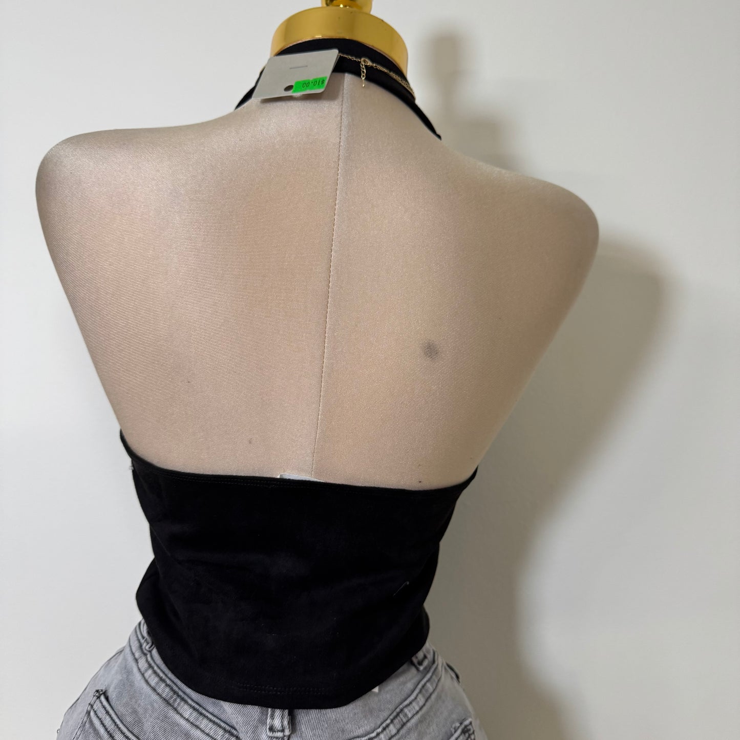 Suede Halter Open Front Top-Black