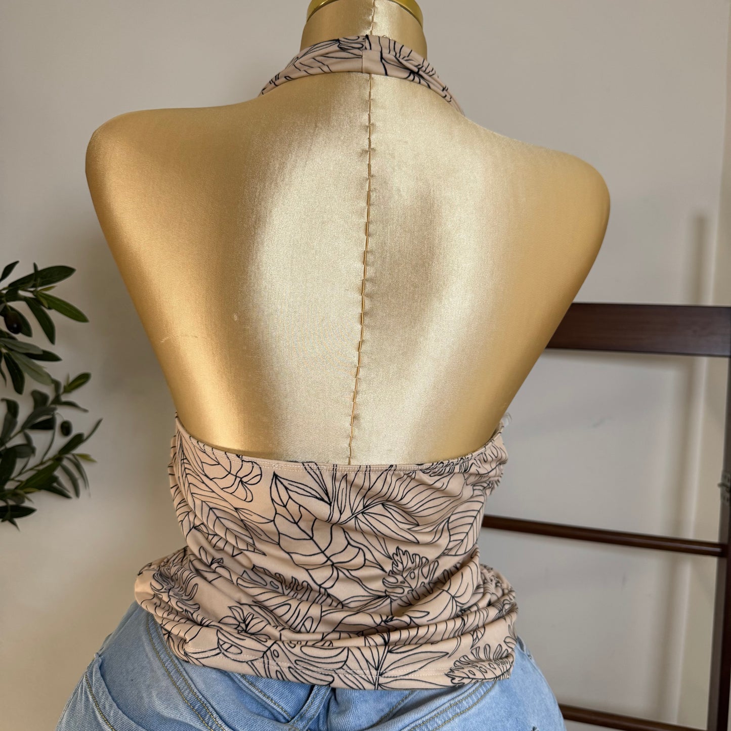 Halter Print Top PL-Beige