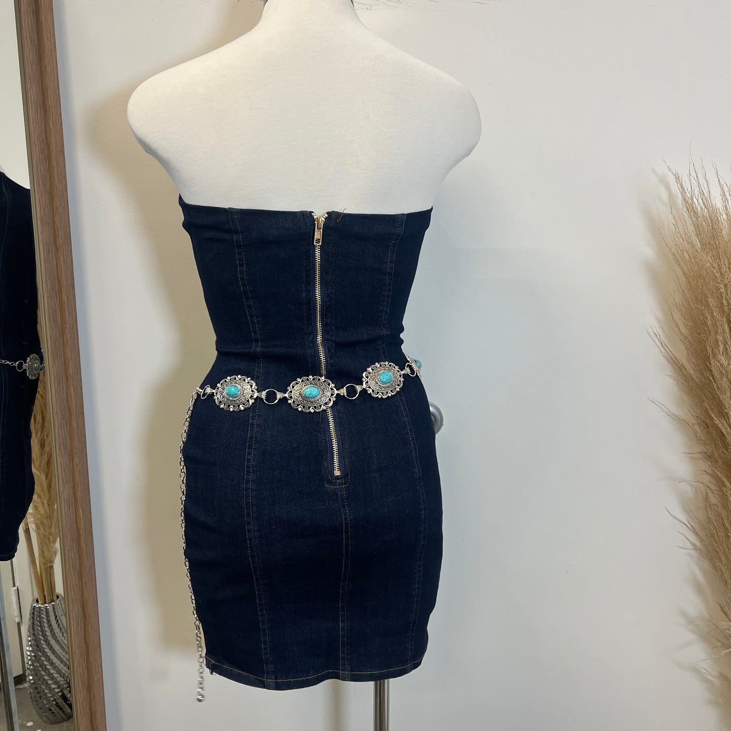 Luci Mini Denim Dress-Dk Blue