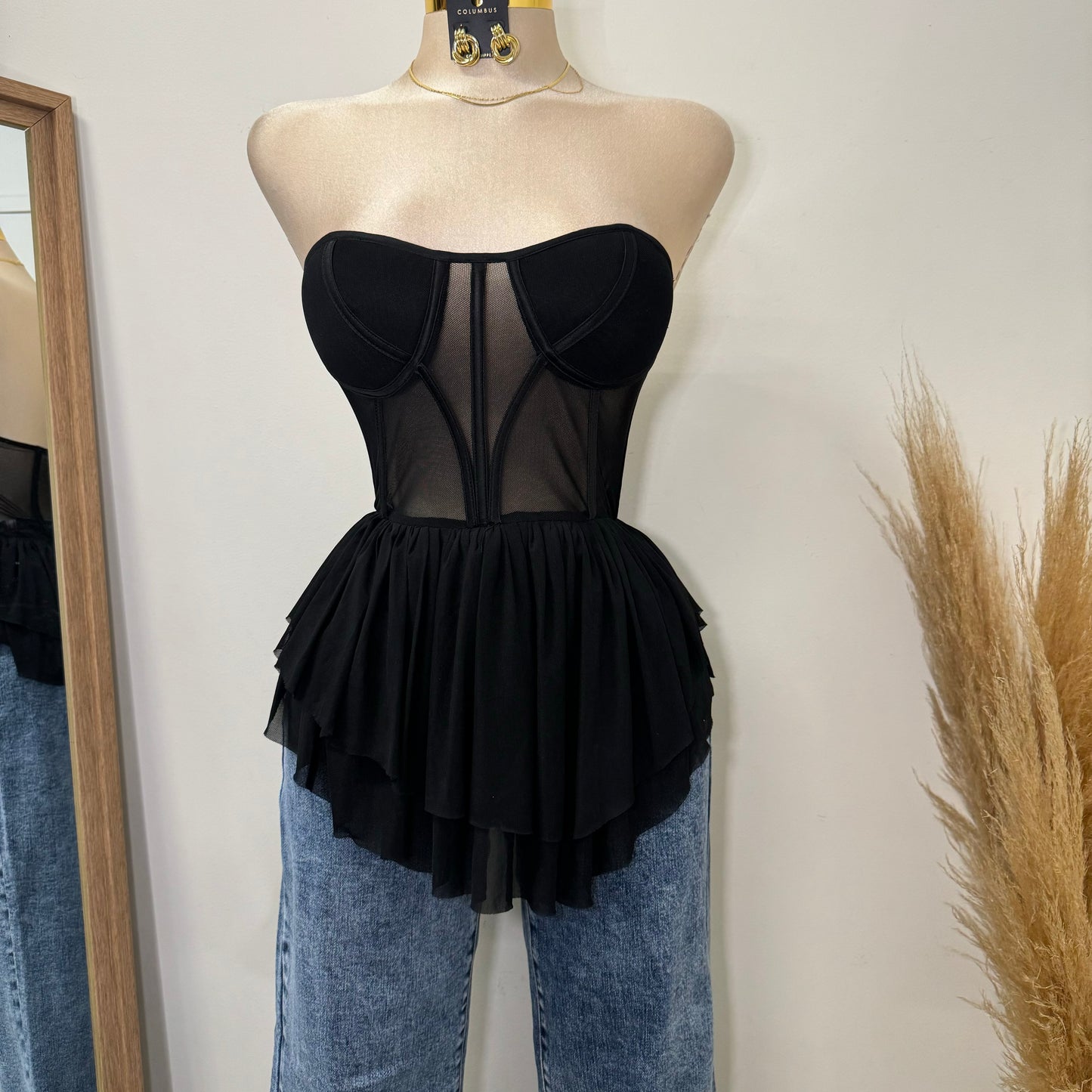 Mesh Corset Top-Black