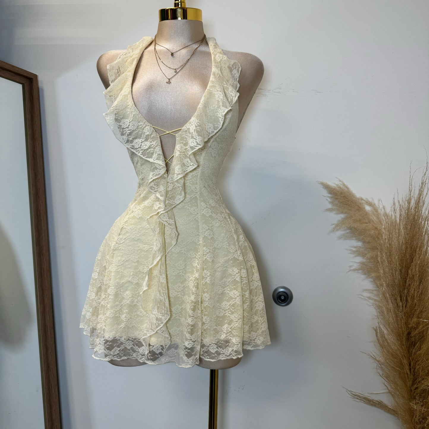 Amy Lace Halter Dress-Ivory