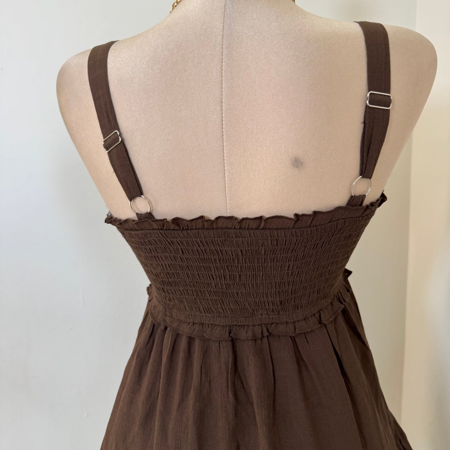 Smocked Tiered Mini Dress-Chocolate