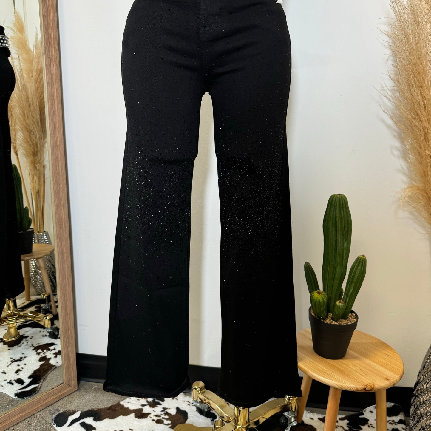 Flare Rhinestone Jeans-Black