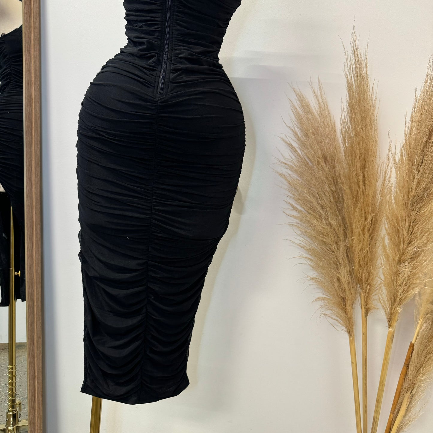 Inara Mesh Twist Halter Neck Midi Dress-Black1