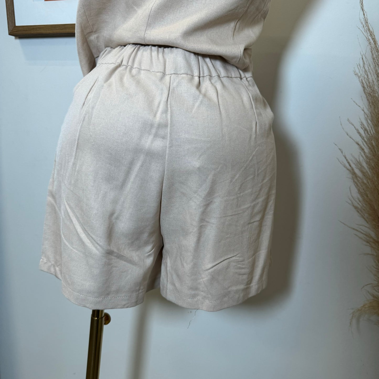 Vamonos Linen Short Vest Set-Khaki