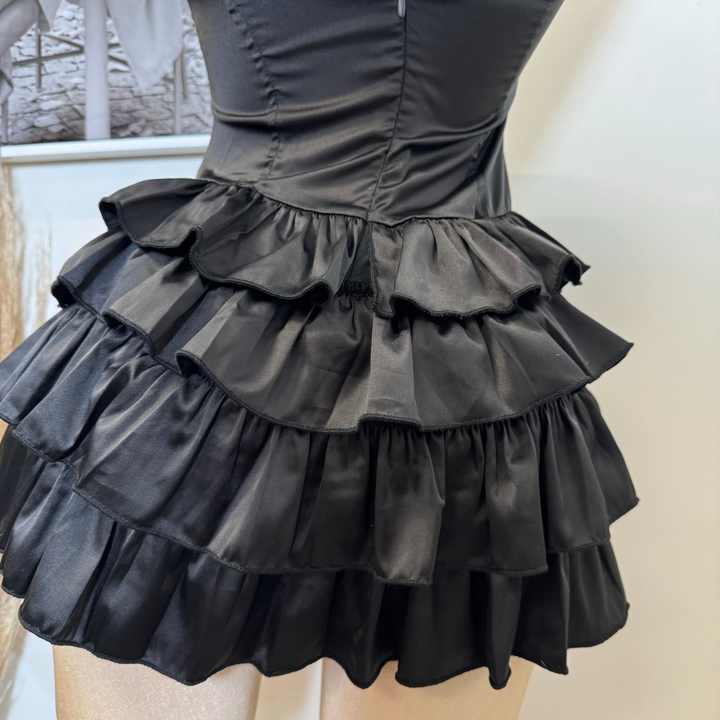 Black Tube Mini Dress With Ruffle-Black