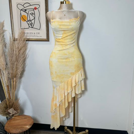 Solecito Open Slit Dress-Yellow