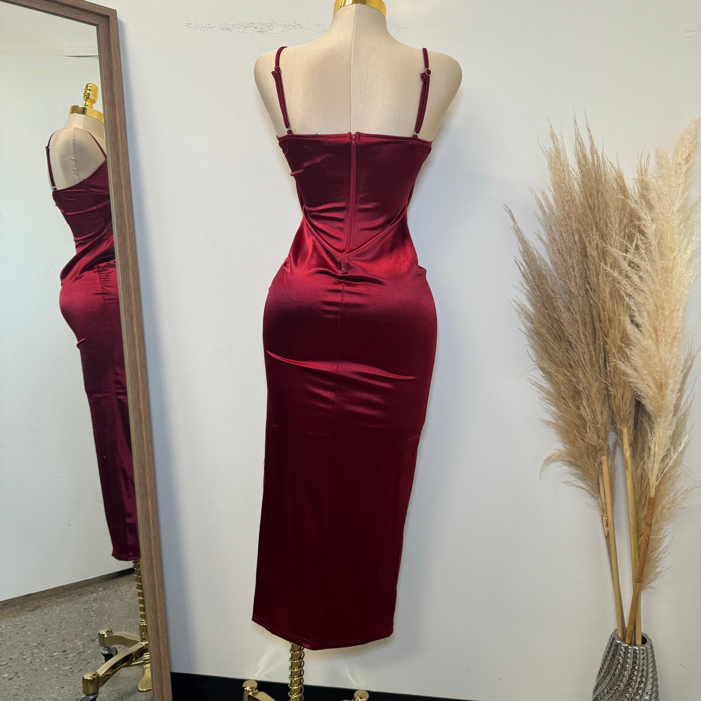 Holiday Satin Dress-Ruby