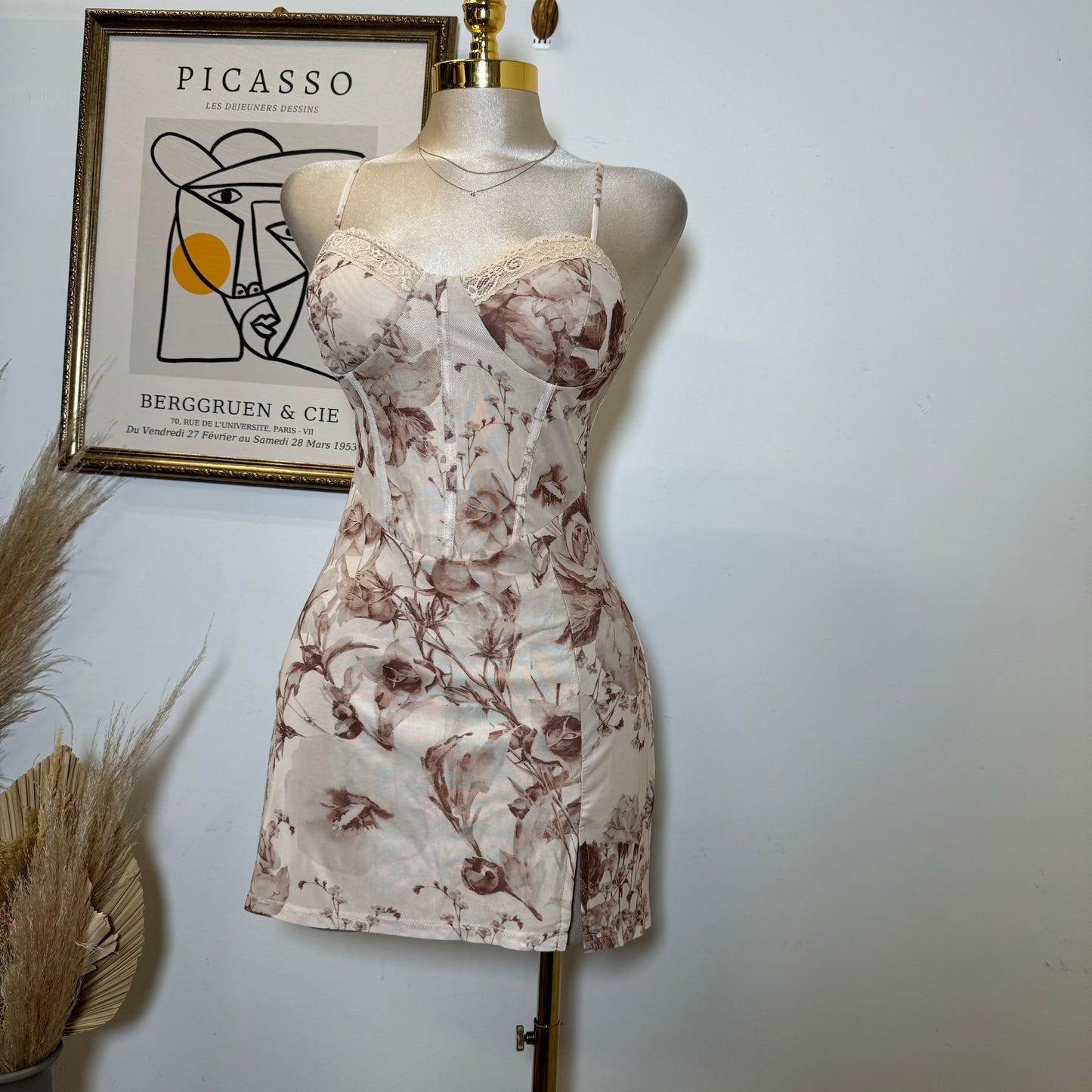 Luxe Floral Mesh Lace Strim Mini Dress-Multi Blush