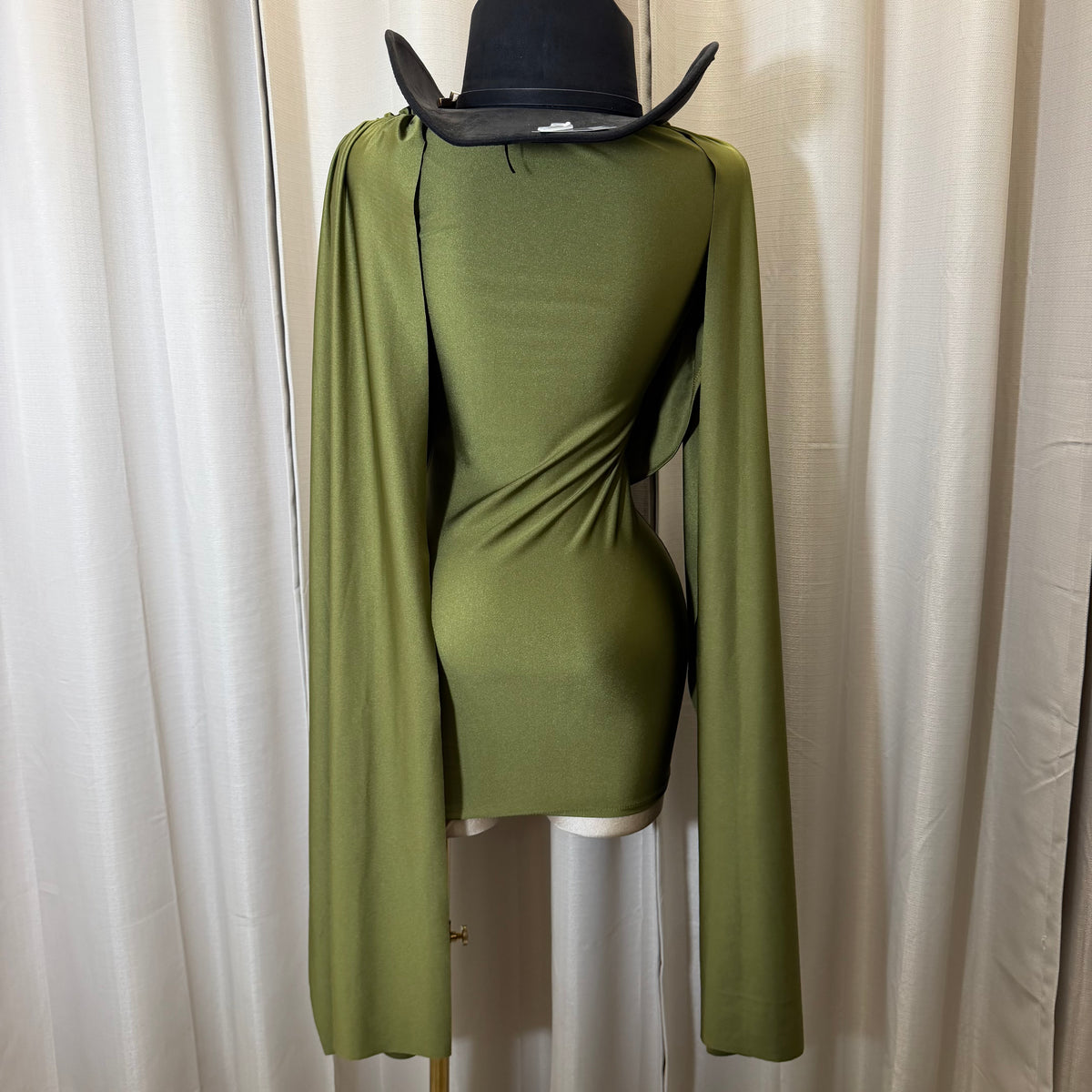 Long sleeve Dress with Drape in the front-Olive