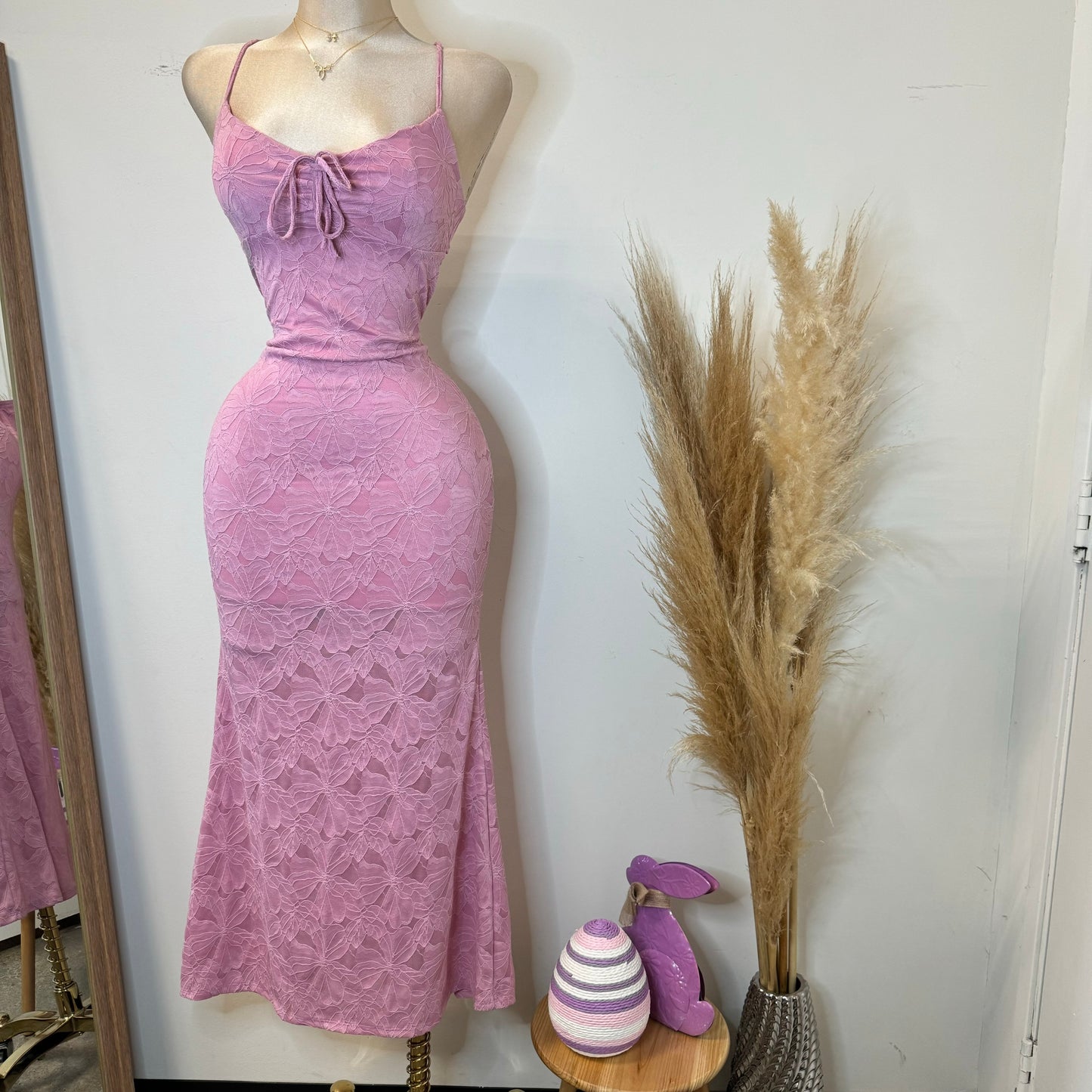 Tie Front Open Back Maxi Dress -Pink