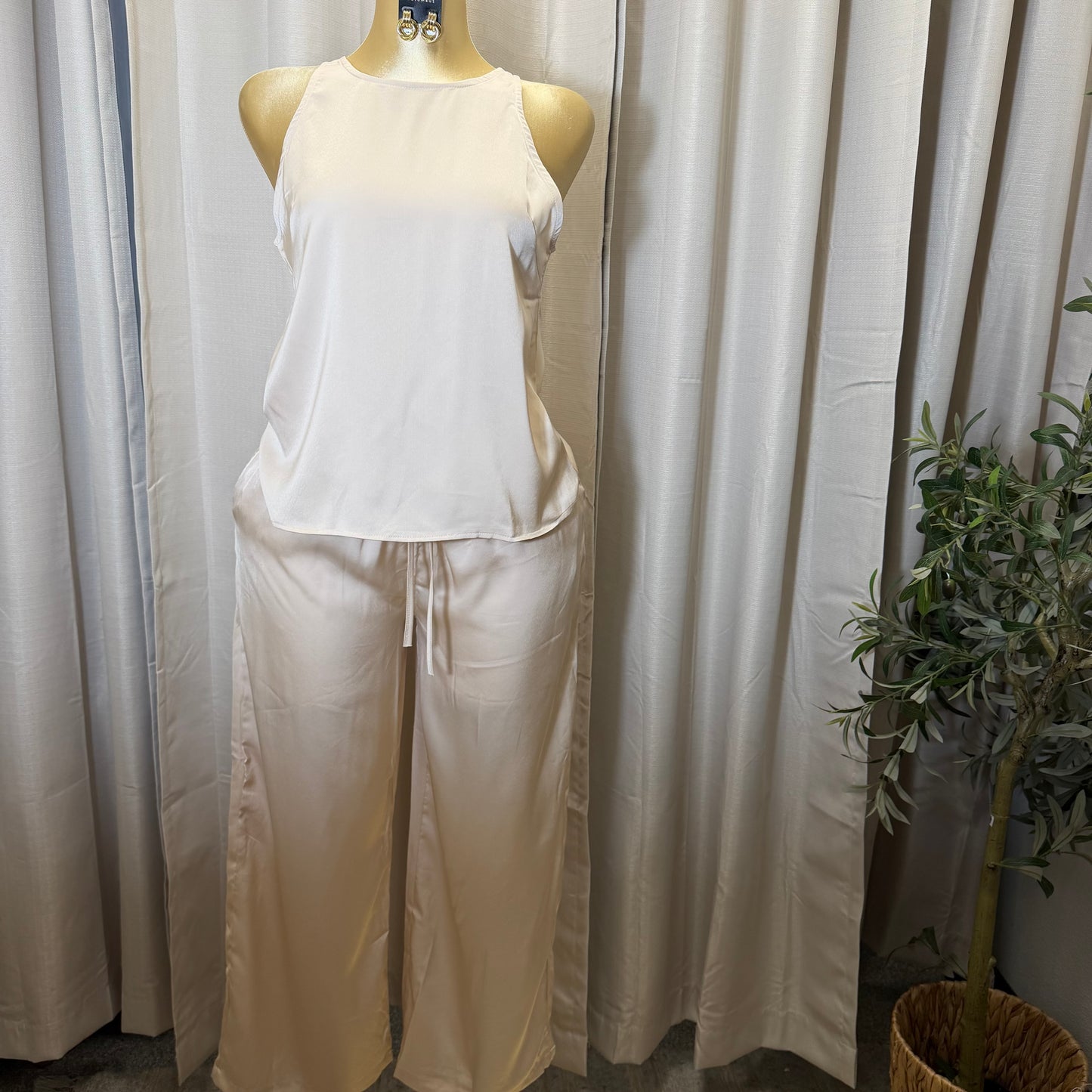 Satin Pant Set-Ivory