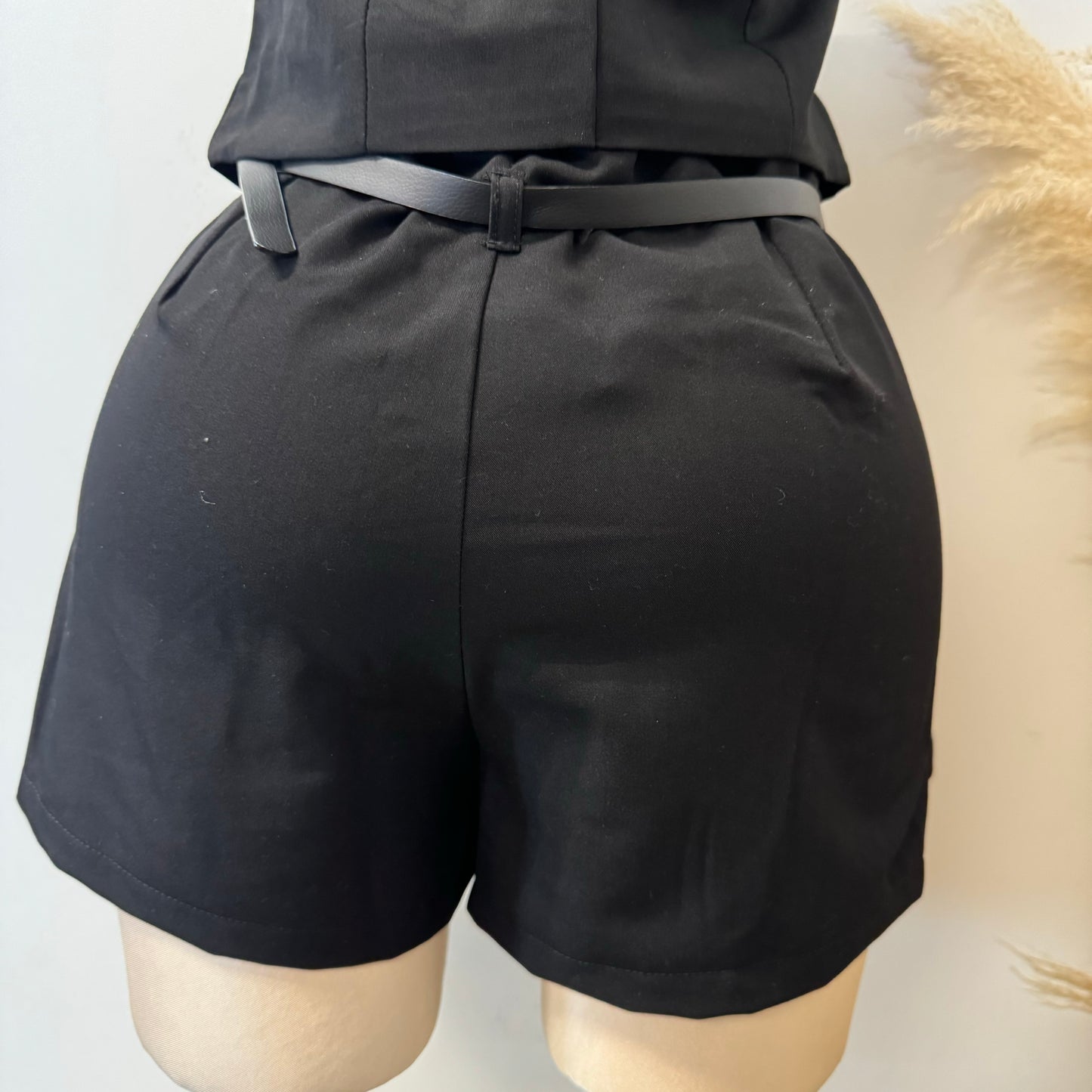 Roberta Belt Pleated Mini Skort-Black
