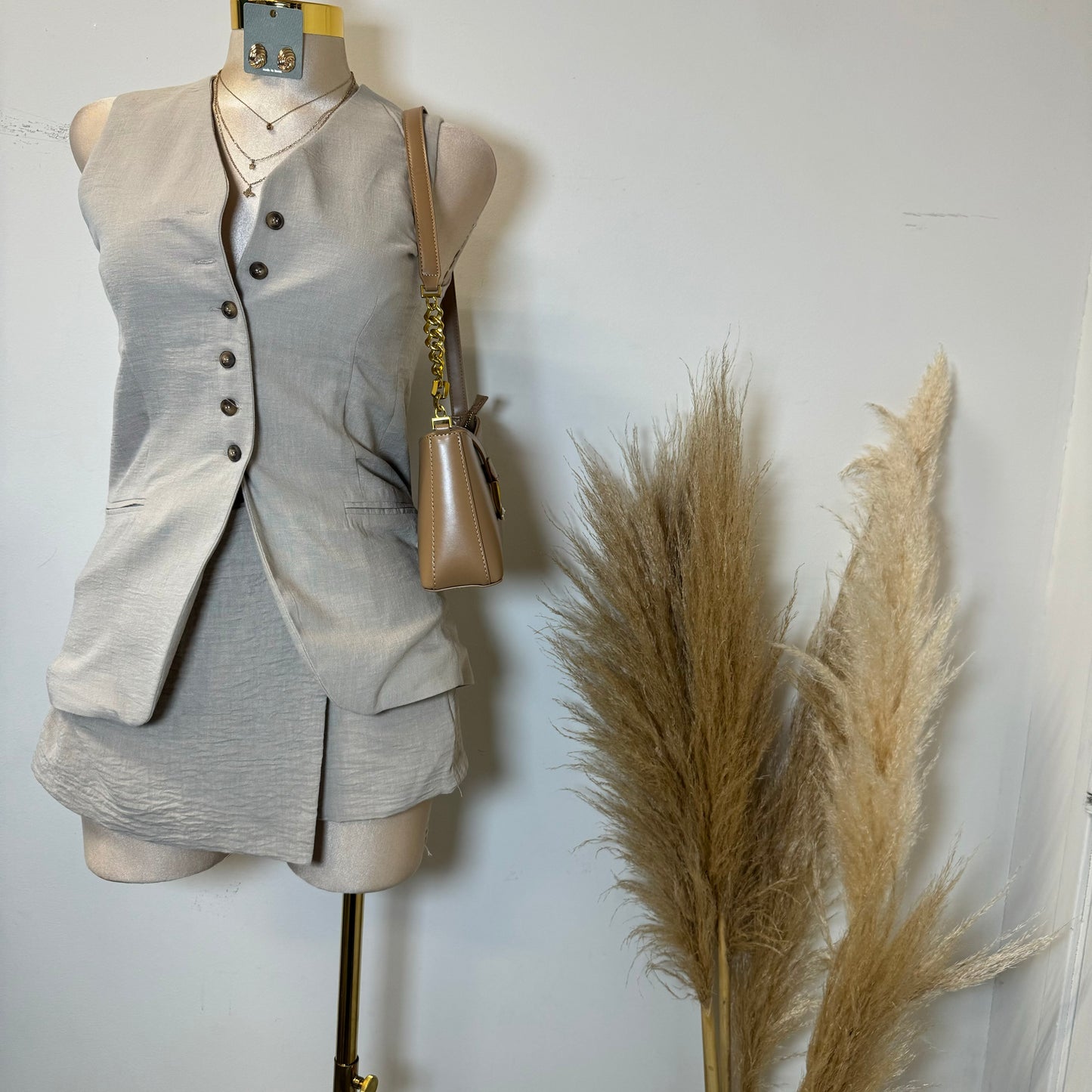 Roxe Linen Two Piece Skirt Set-Beige