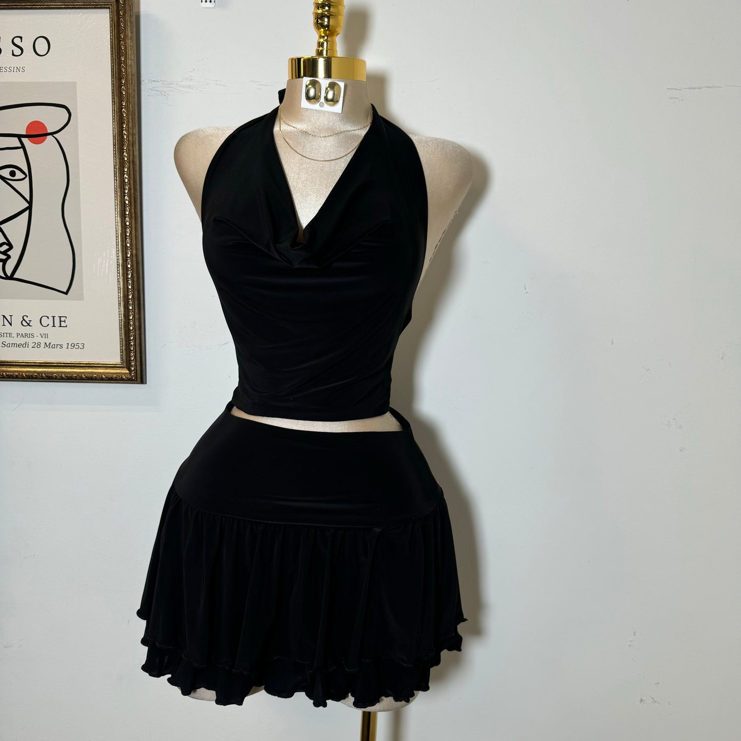 Halter Skirt Set-Black