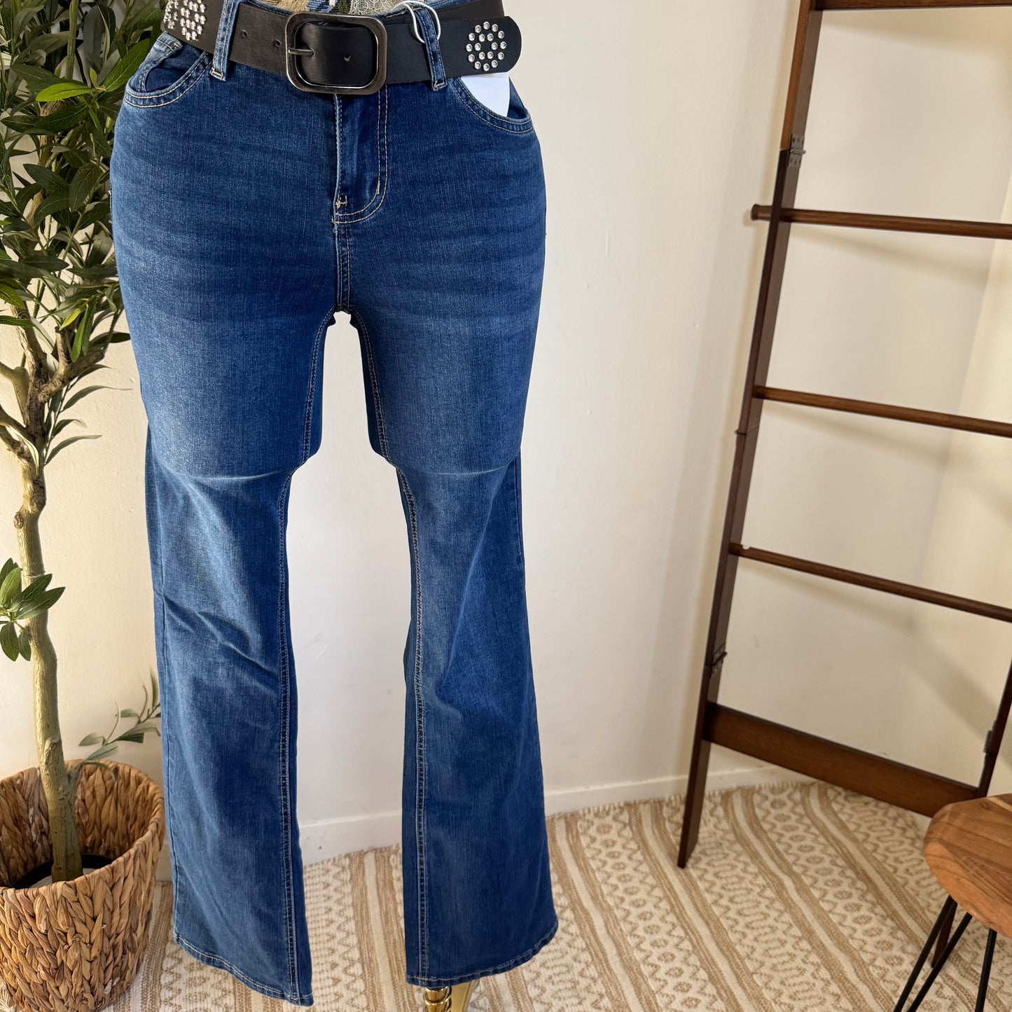 Flare Jeans with Belt-Blue