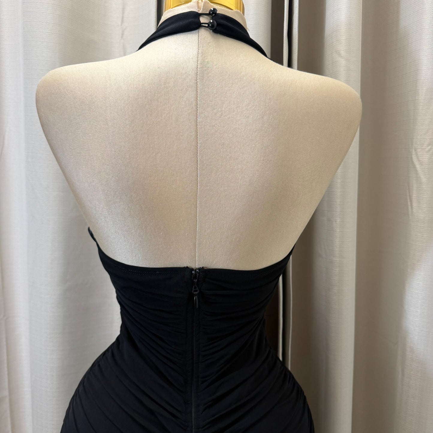 Halter neck midi ruched dress-Black