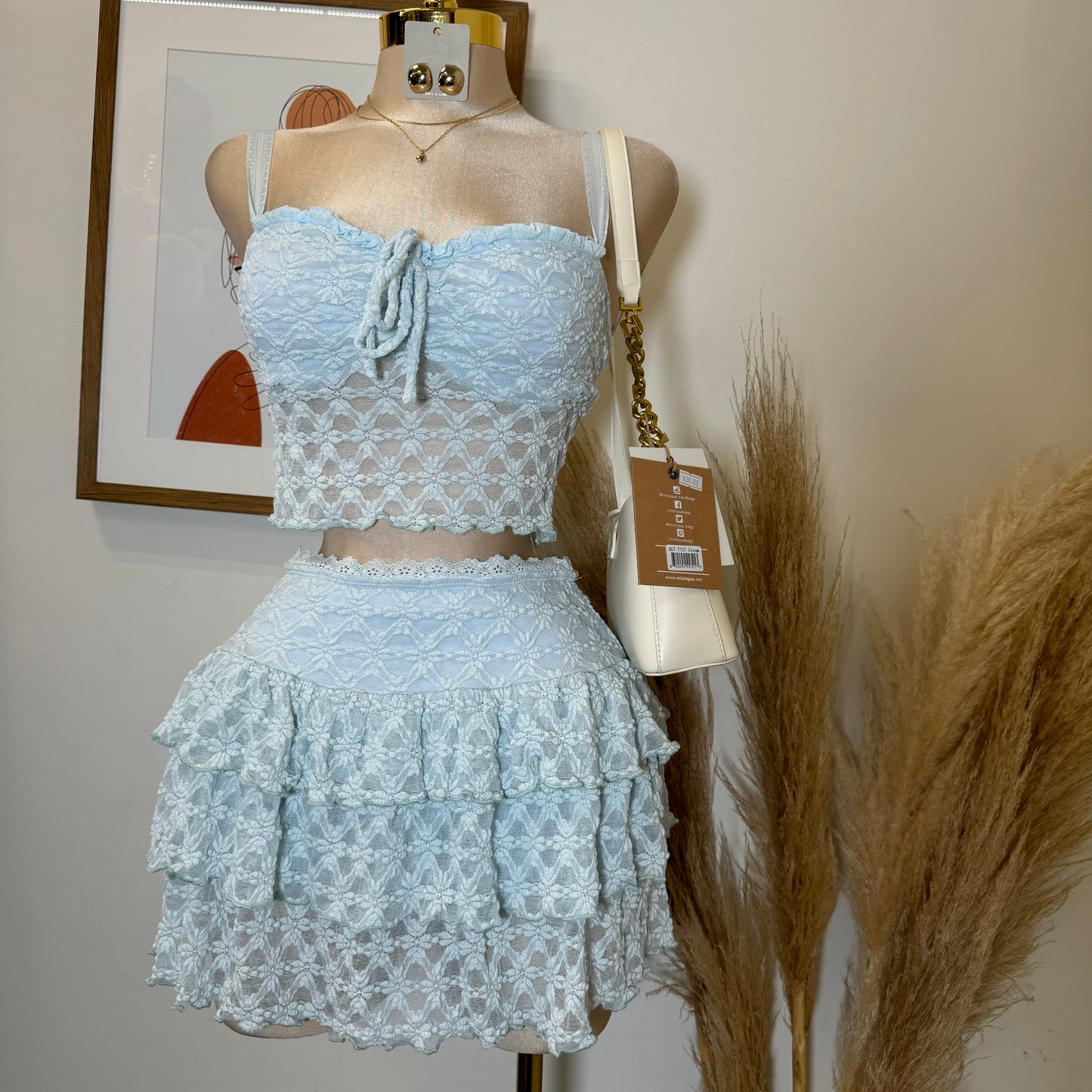 Bonita Lace Flare Skirt Set-baby Blue