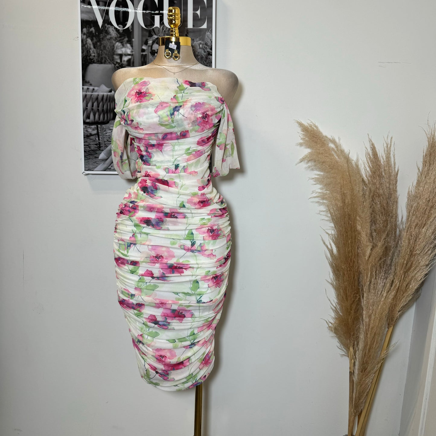 Camelia Mesh Dress-Flower Printed