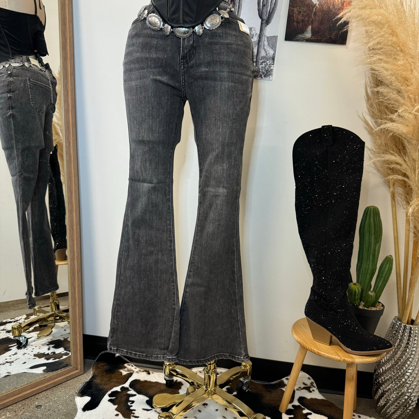 Flare High waisted Jeans -Grey