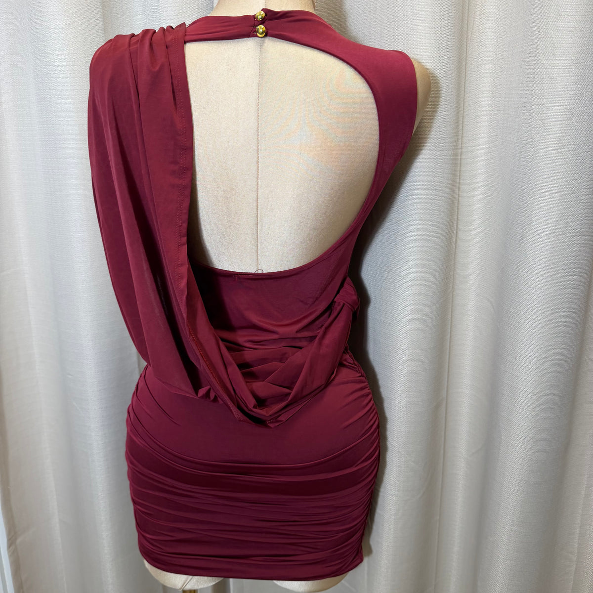 Draped Mock Dress-Burgundy