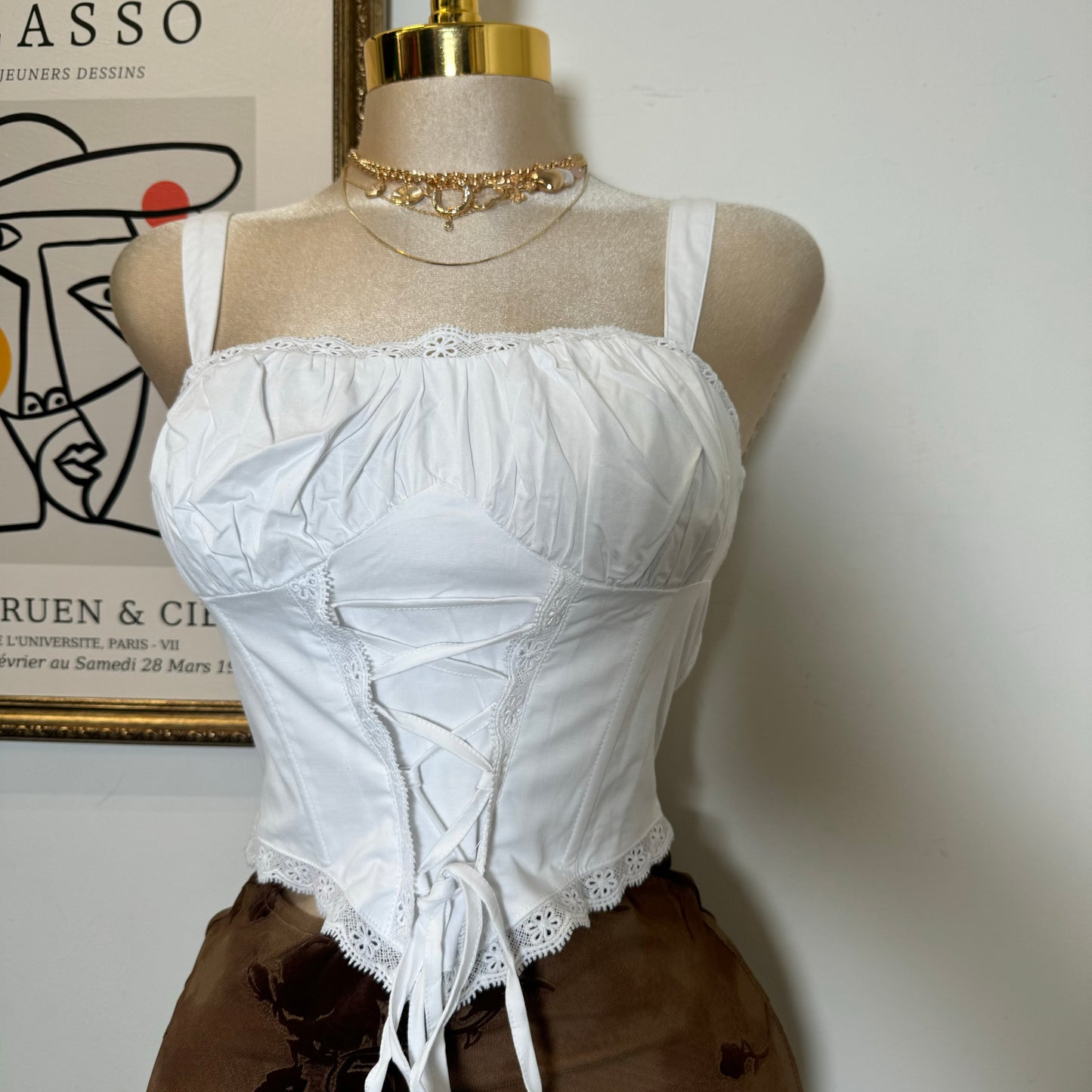 Bust Shirring with lace Detail Back smoked Top-White