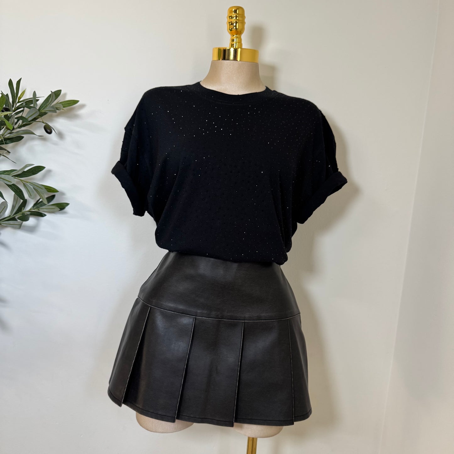 Rhinestone Oversized Top-Black