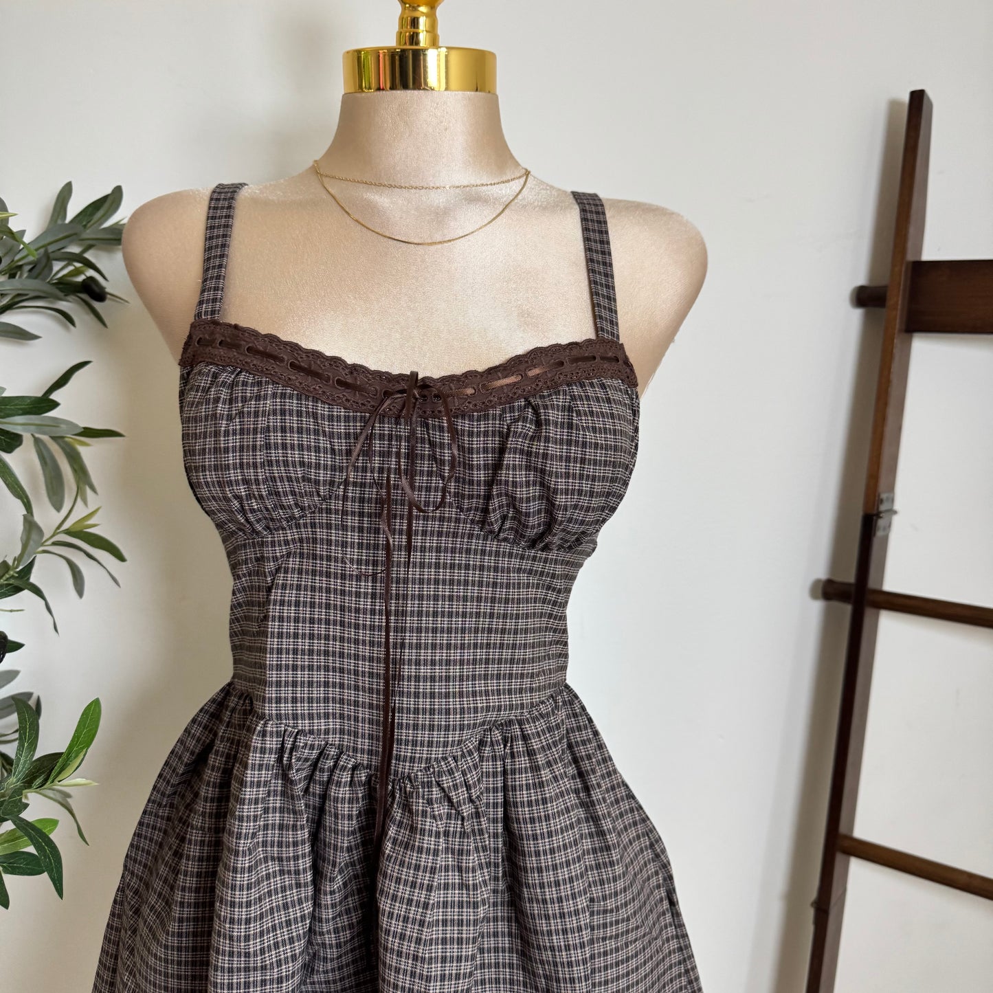 Picnic Corset Mini Dress-Square Print