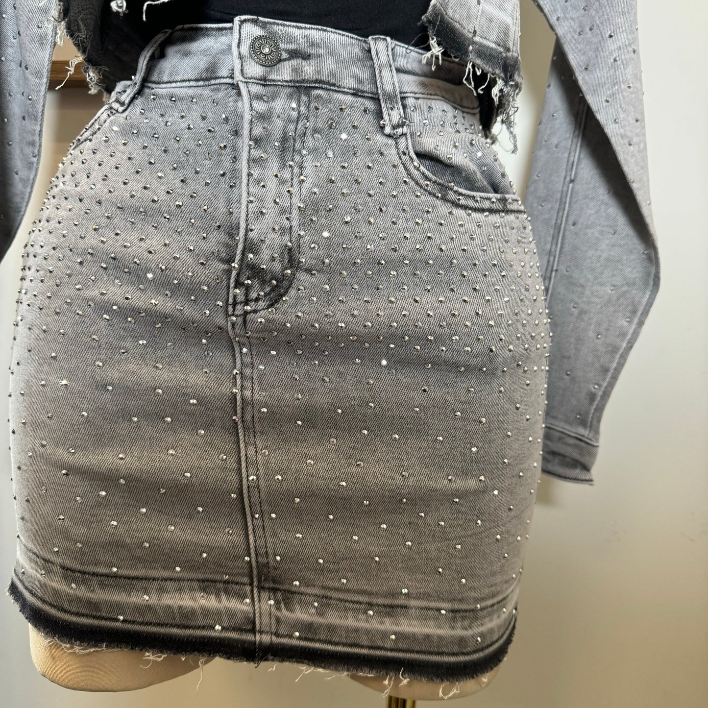 All Rhinestone Skirt -Gray